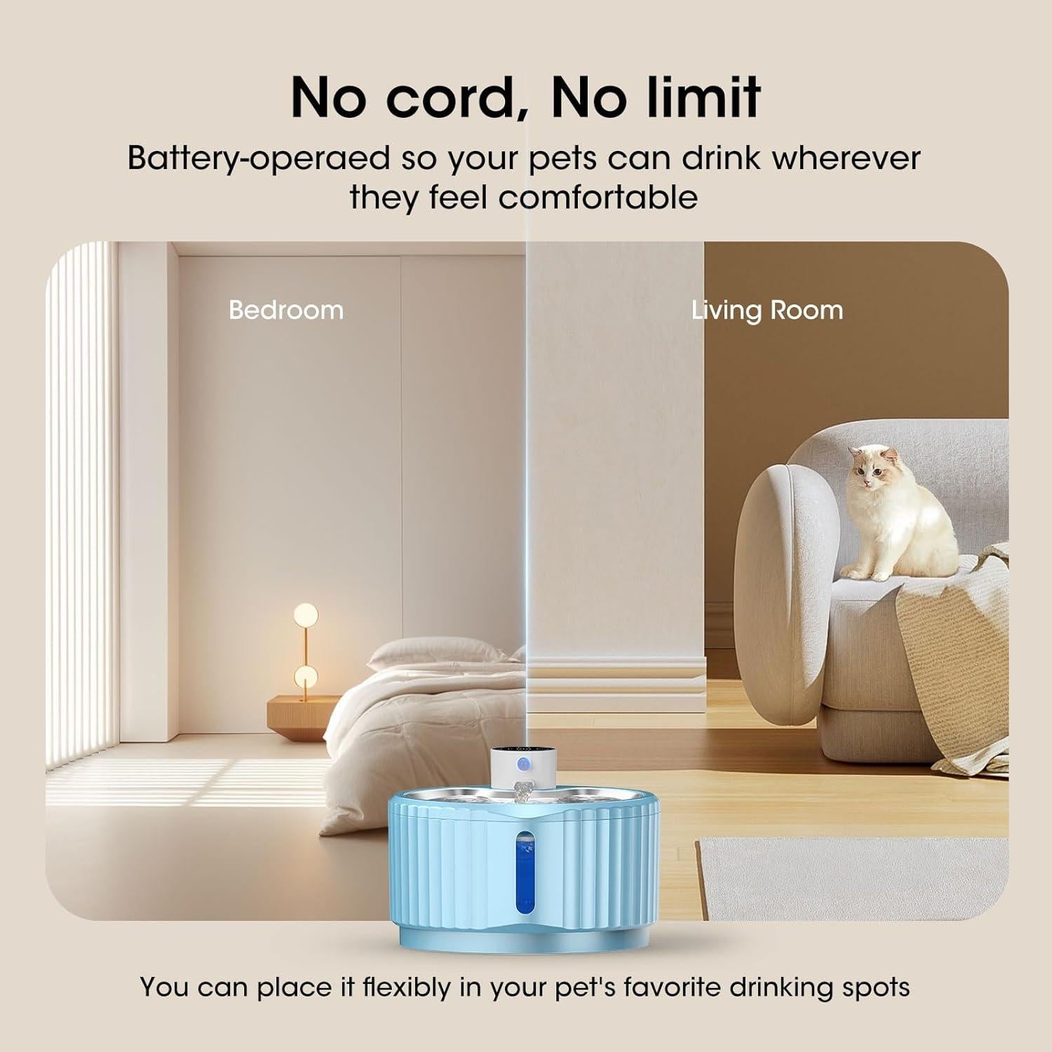 Fuente de Agua Inalámbrica para Gatos JEERAMIA 2.8L Azul