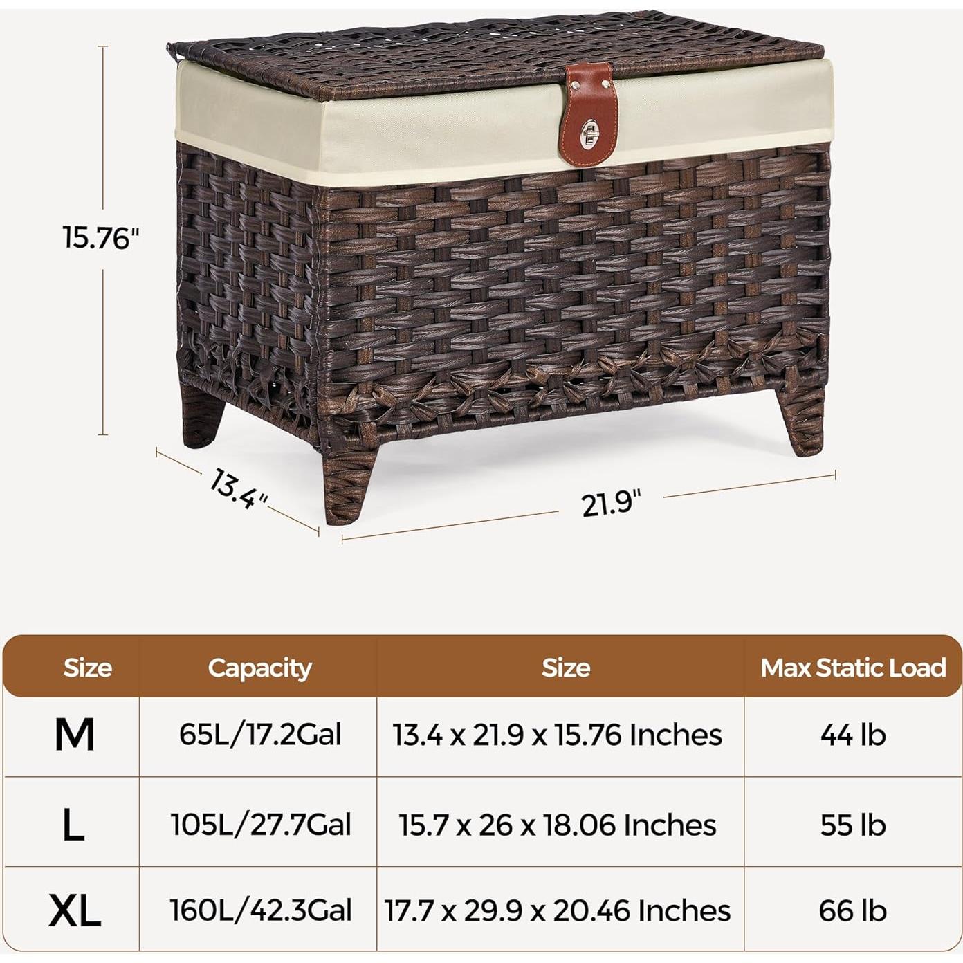 Cesta de Almacenamiento Honjourai 65L con Tapa y Forro Removible