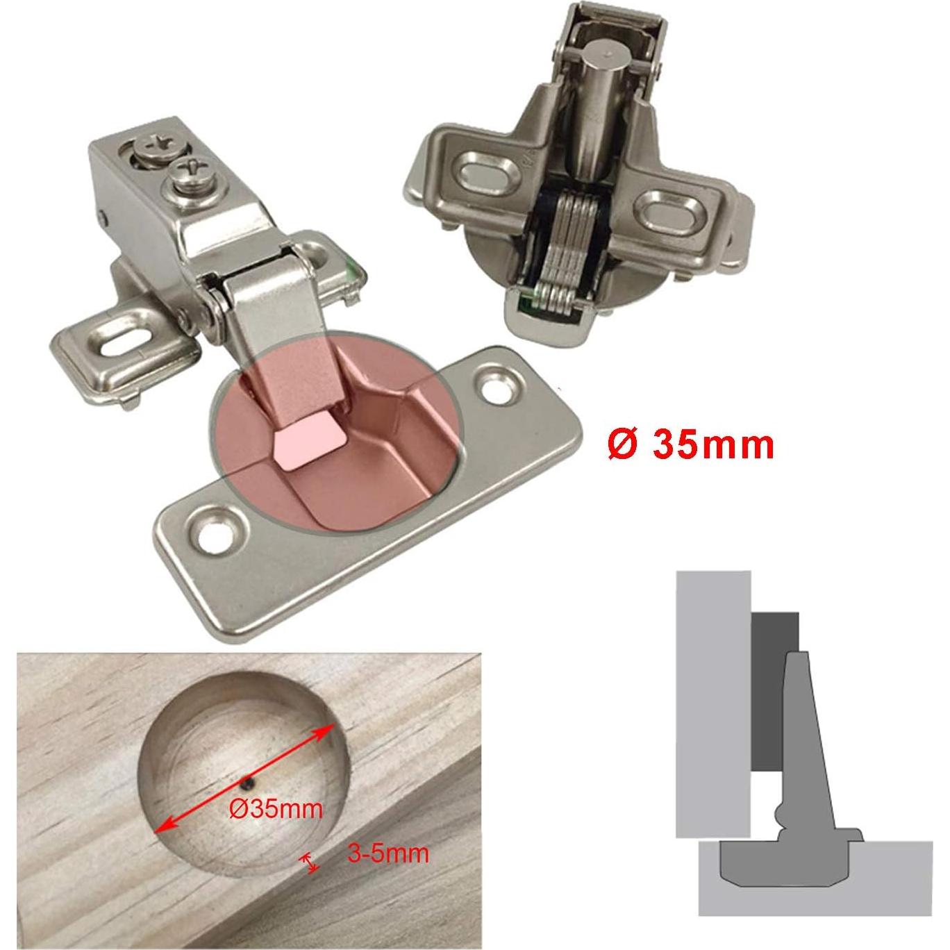 Bisagras de Marco LIKERAINY 35mm con Amortiguador Cierre Suave - Paquete de 4