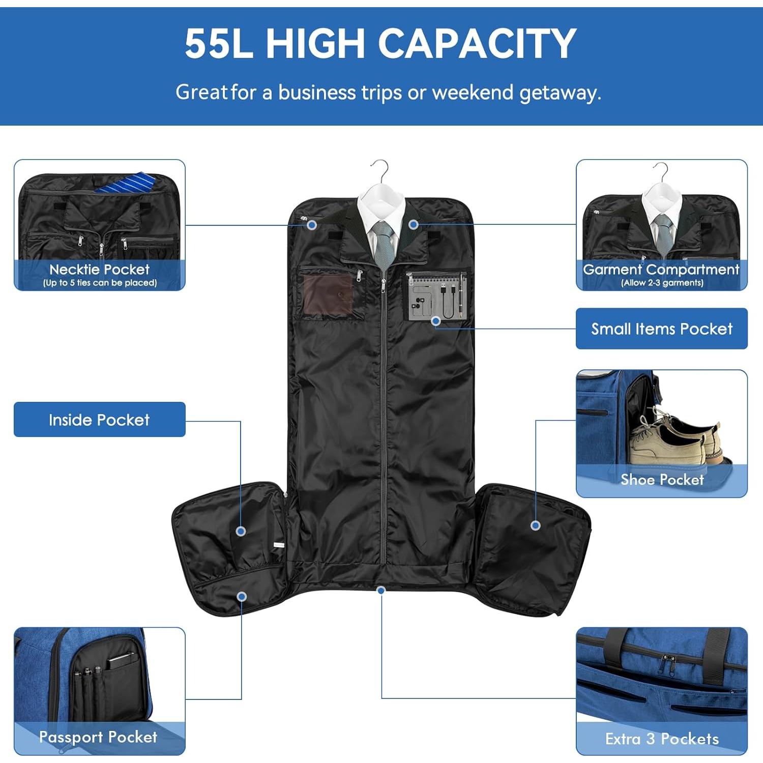 Bolsa de viaje Bukere 3 en 1, mochila azul oscuro 55L