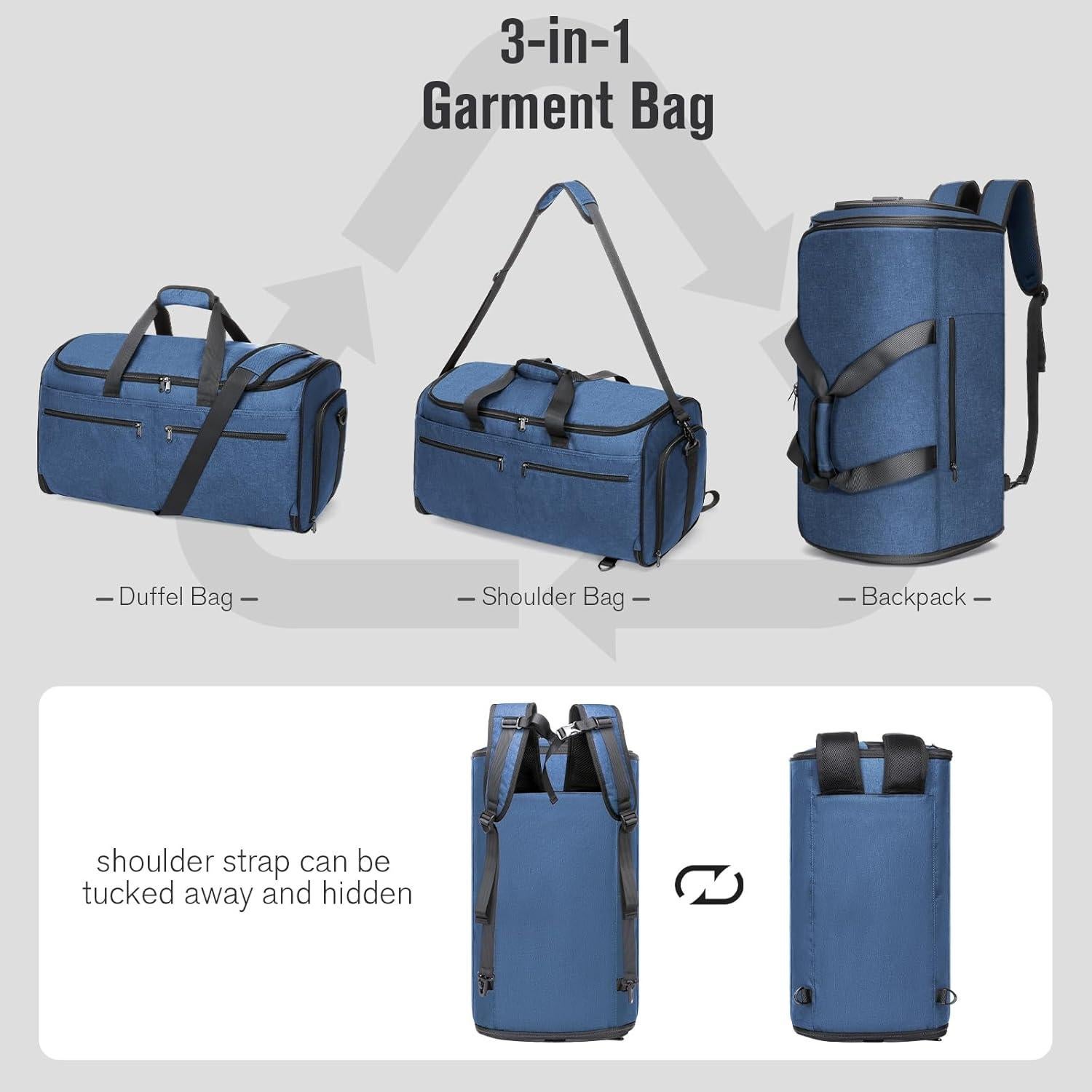 Bolsa de viaje Bukere 3 en 1, mochila azul oscuro 55L