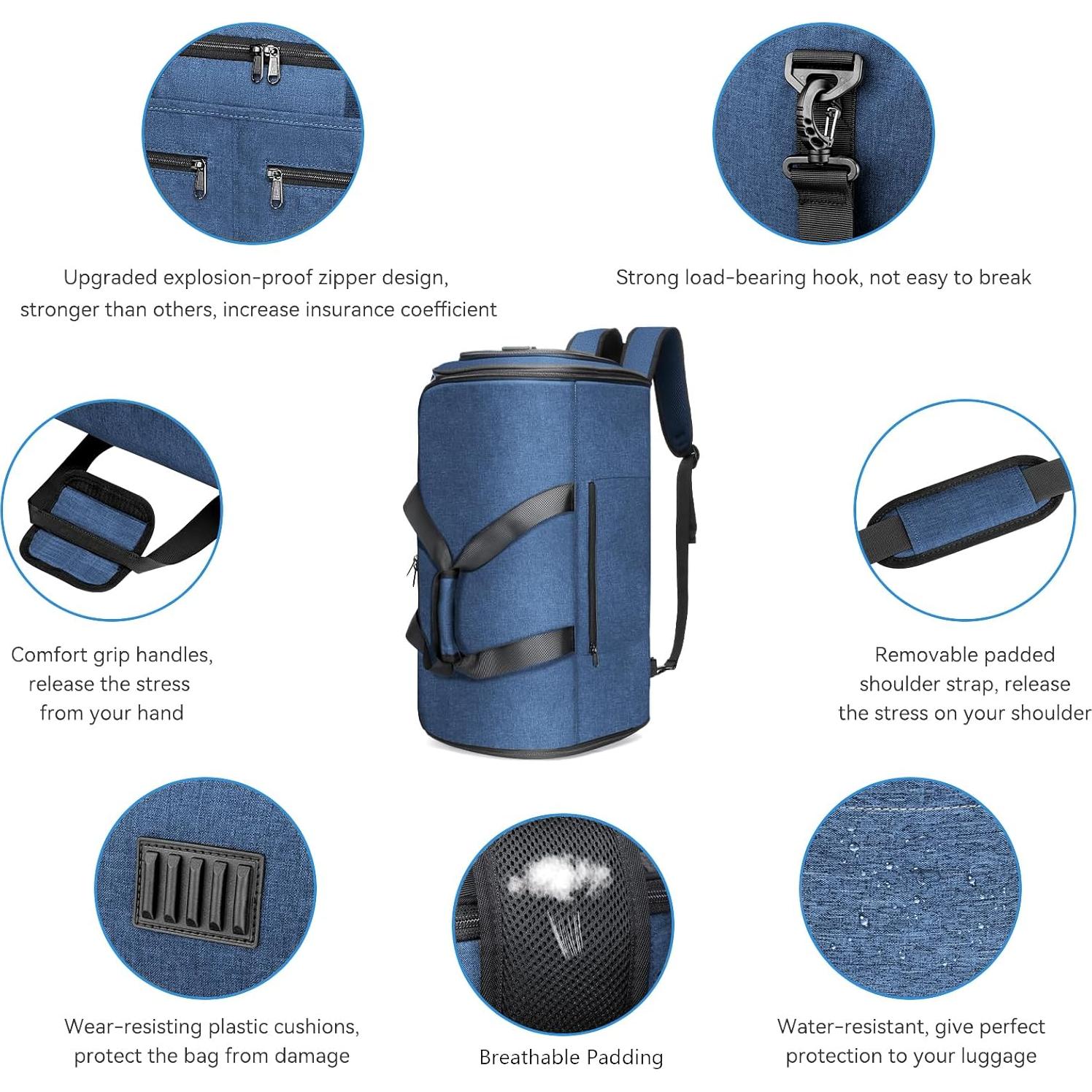 Bolsa de viaje Bukere 3 en 1, mochila azul oscuro 55L