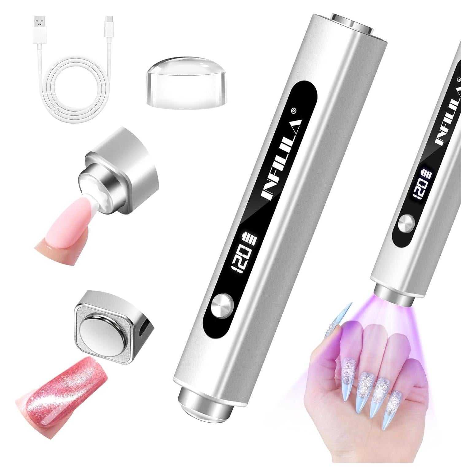 Lámpara de Uñas UV Portátil INFILILA Mini 3-en-1 Plata