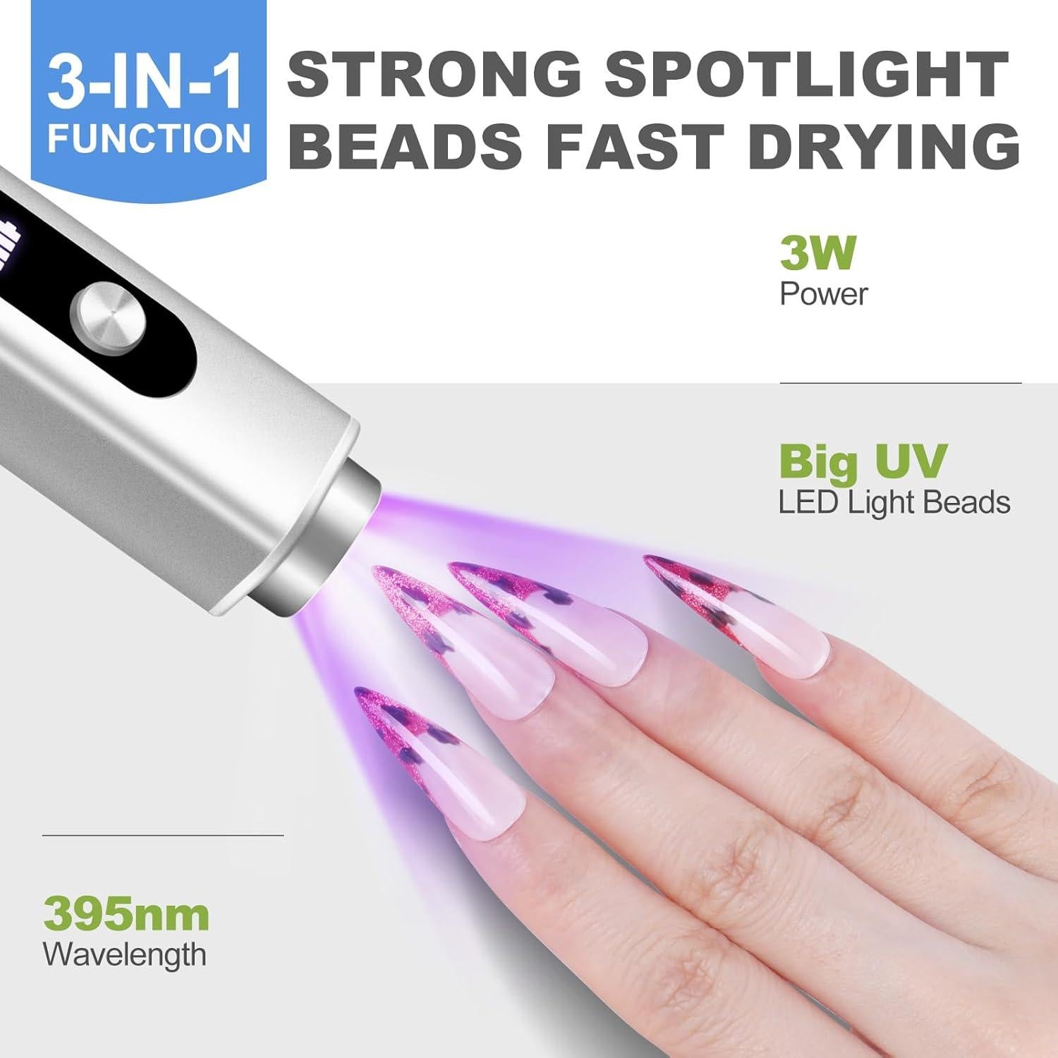 Lámpara de Uñas UV Portátil INFILILA Mini 3-en-1 Plata