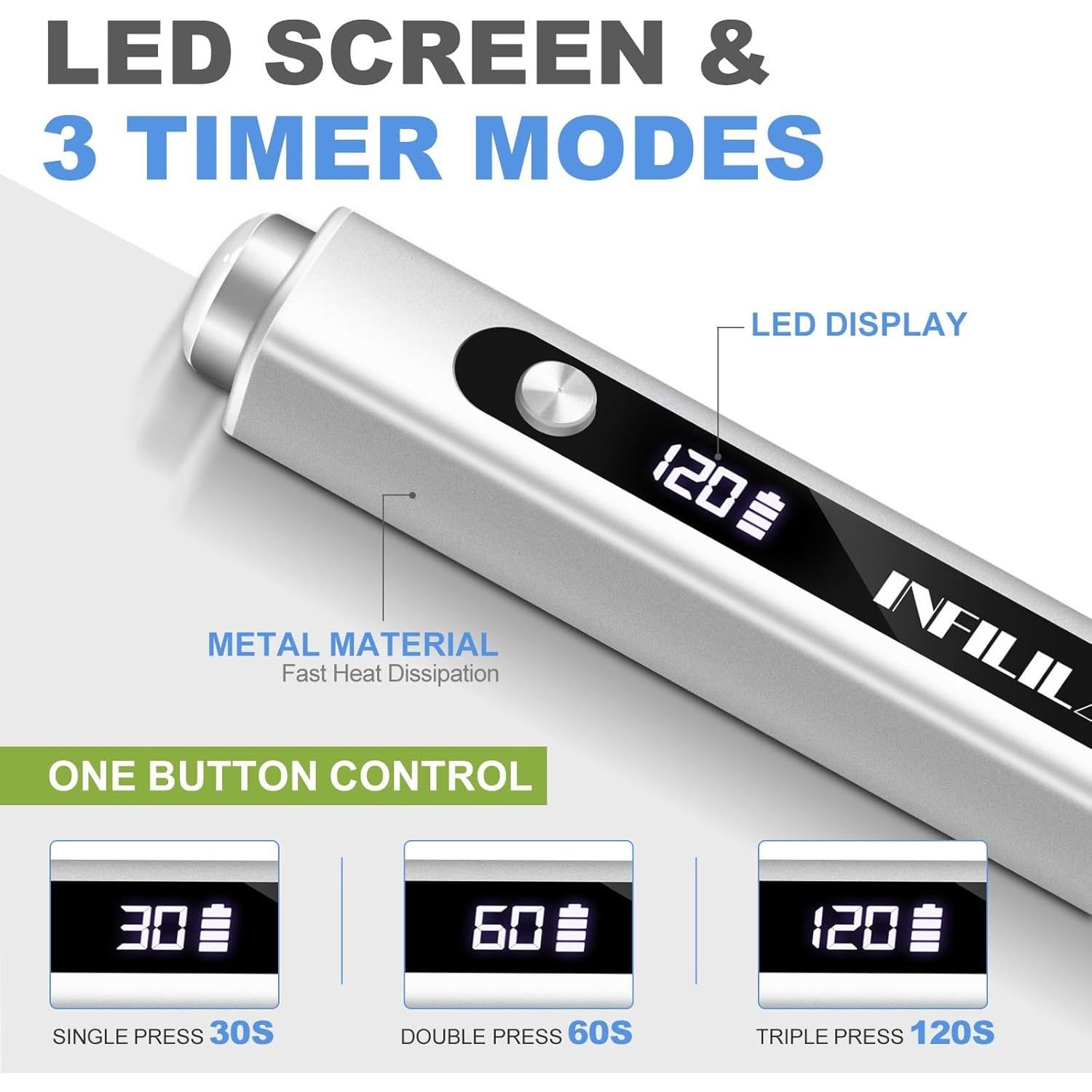 Lámpara de Uñas UV Portátil INFILILA Mini 3-en-1 Plata