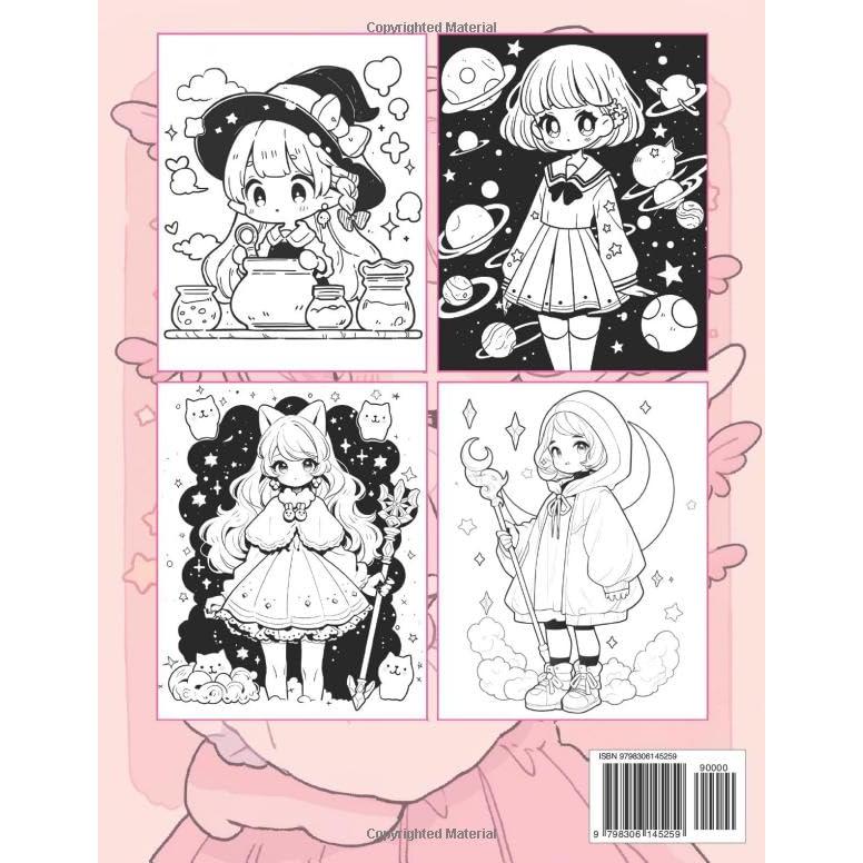 Anime Coloring Book: Kawaii Magical Girls: Cozy and Cute Stress-Relief Coloring Book Inspired by Japanese Comic Manga for Kids, Teens, and Adults