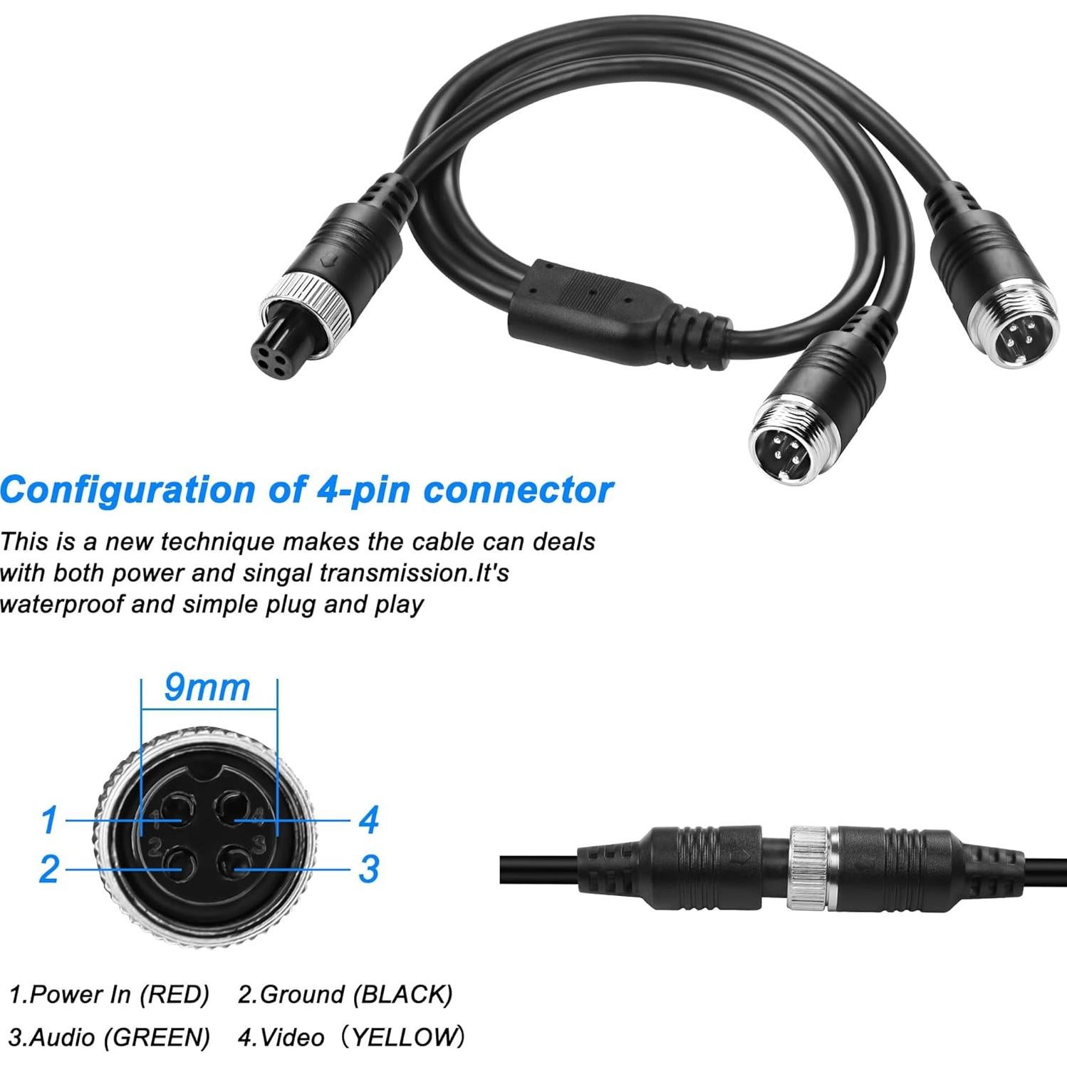 Cable de Video M12 4 Pines MEIRIYFA 40CM Divisor Y para Coche