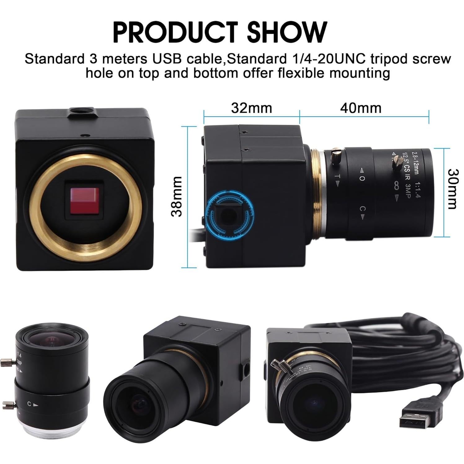 Cámara USB 4K IFWATER Lente Varifocal 2.8-12mm 2160P