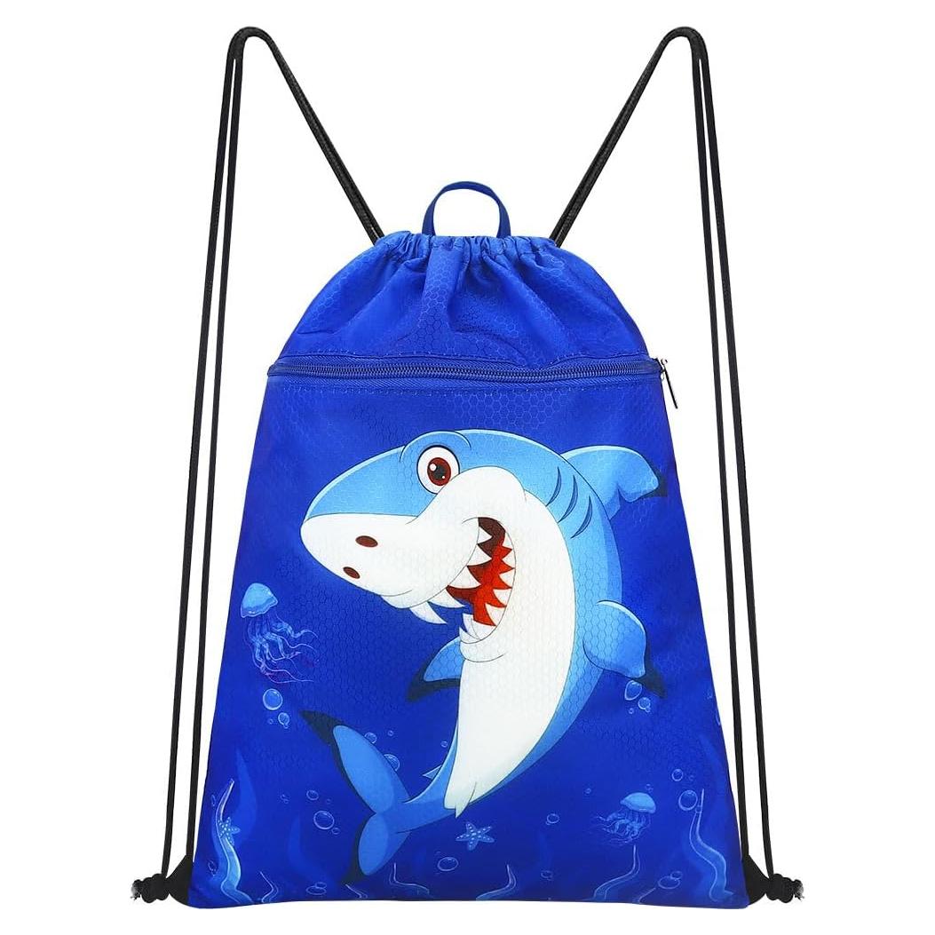 Mochila con cordón Luchike Tiburón Azul 33.8x45cm Impermeable