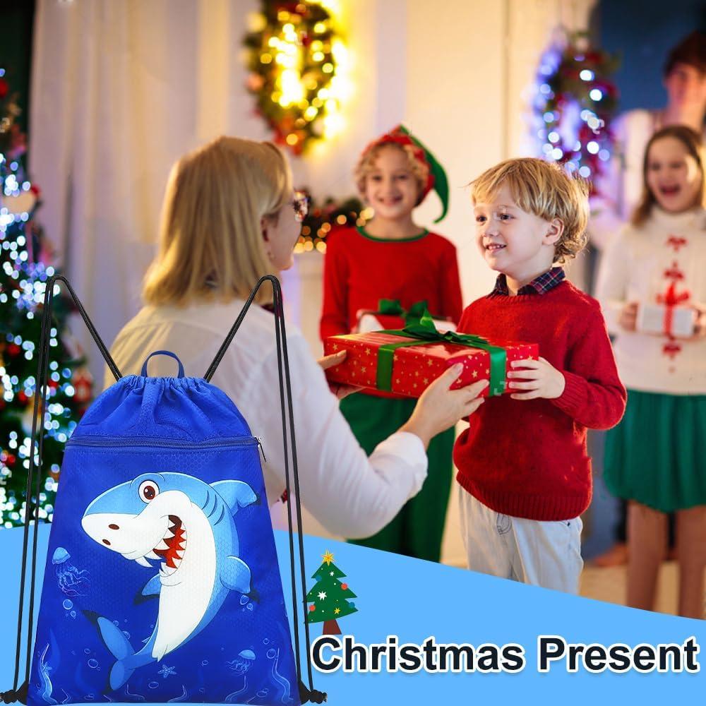 Mochila con cordón Luchike Tiburón Azul 33.8x45cm Impermeable