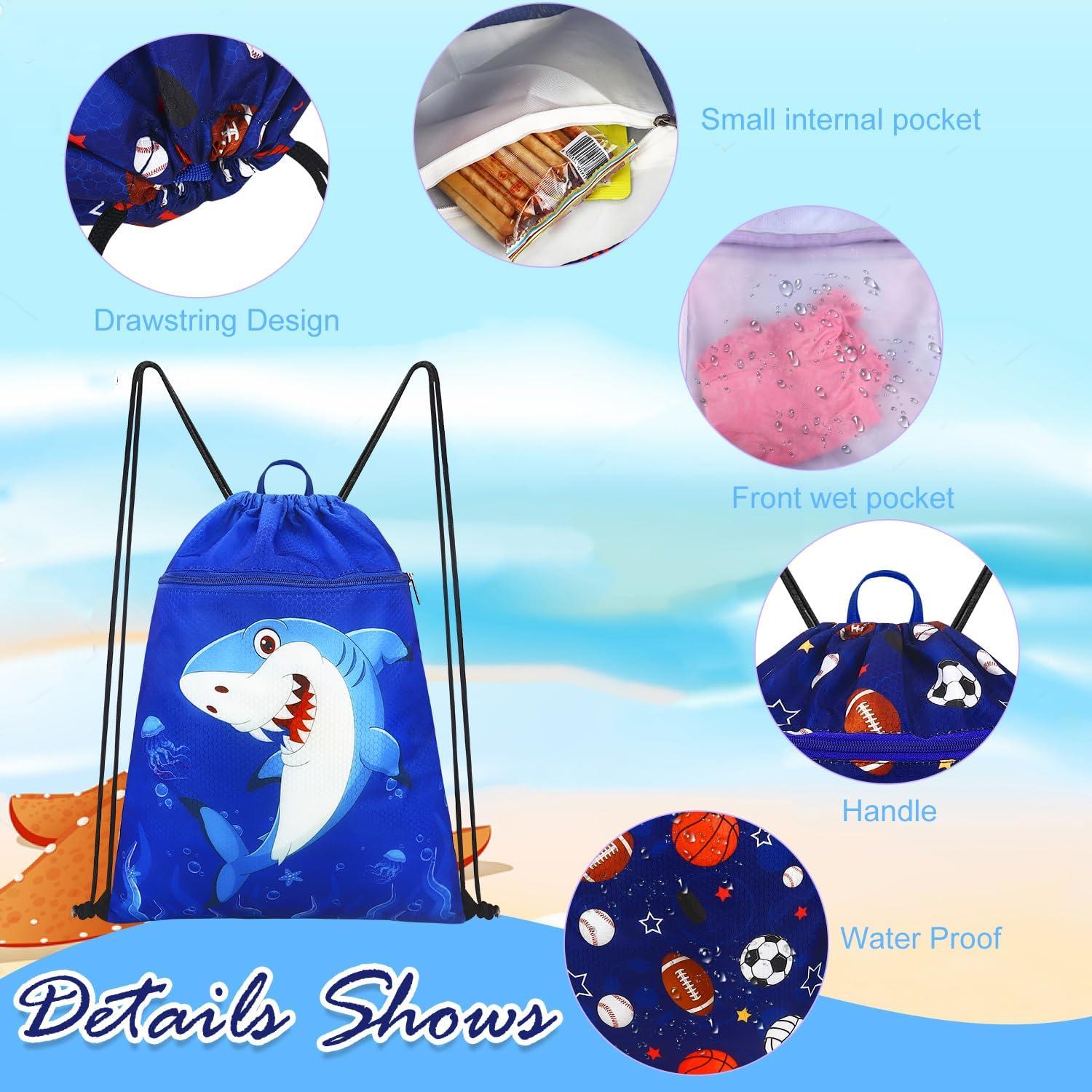 Mochila con cordón Luchike Tiburón Azul 33.8x45cm Impermeable