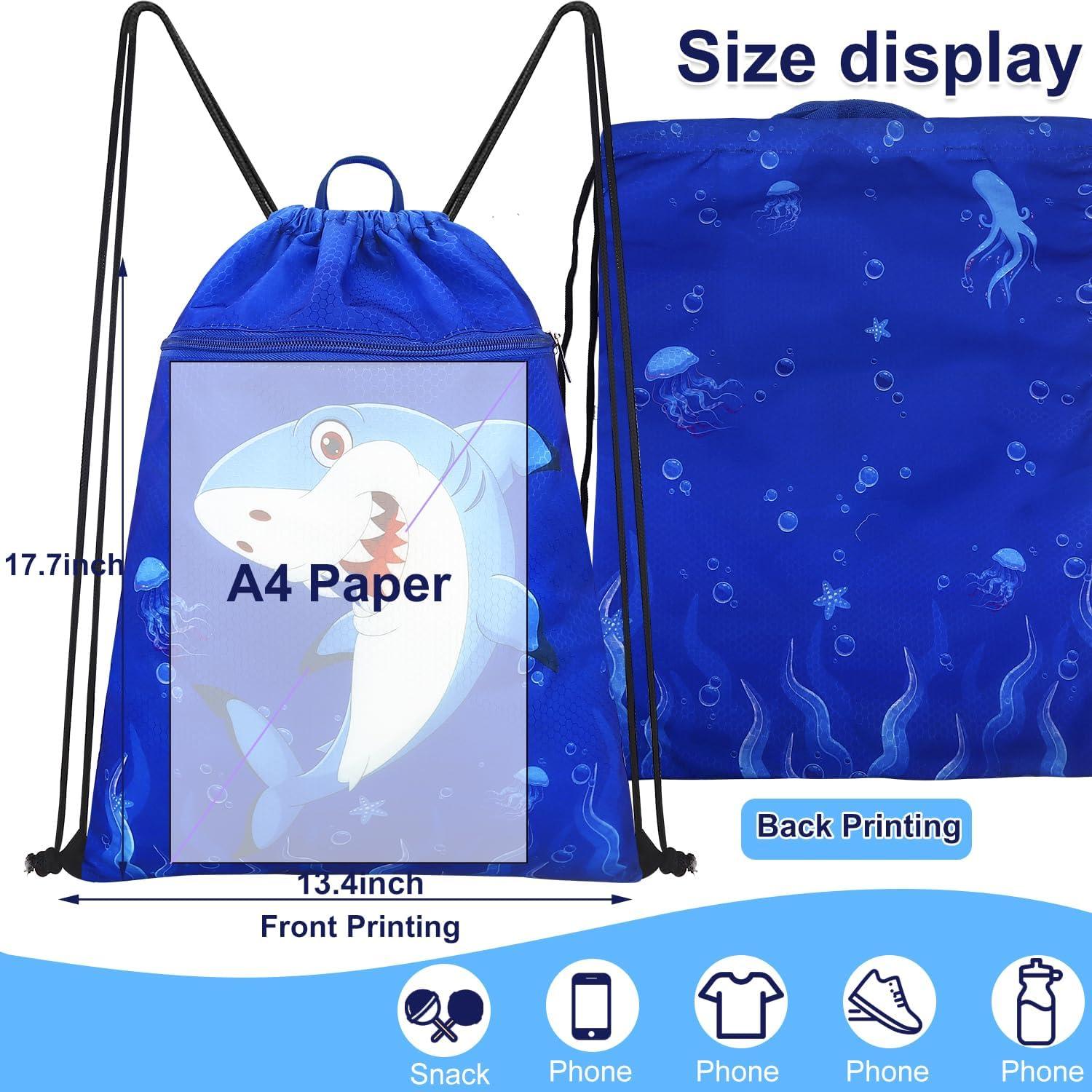 Mochila con cordón Luchike Tiburón Azul 33.8x45cm Impermeable