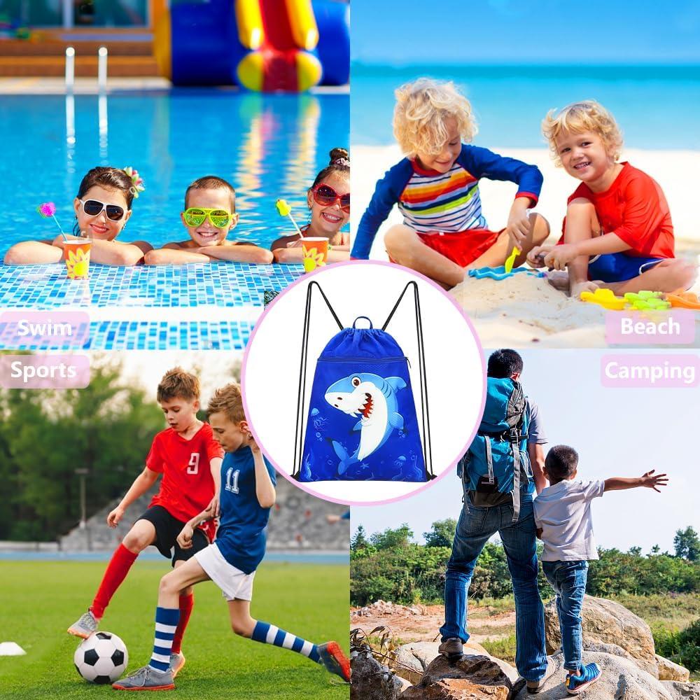 Mochila con cordón Luchike Tiburón Azul 33.8x45cm Impermeable