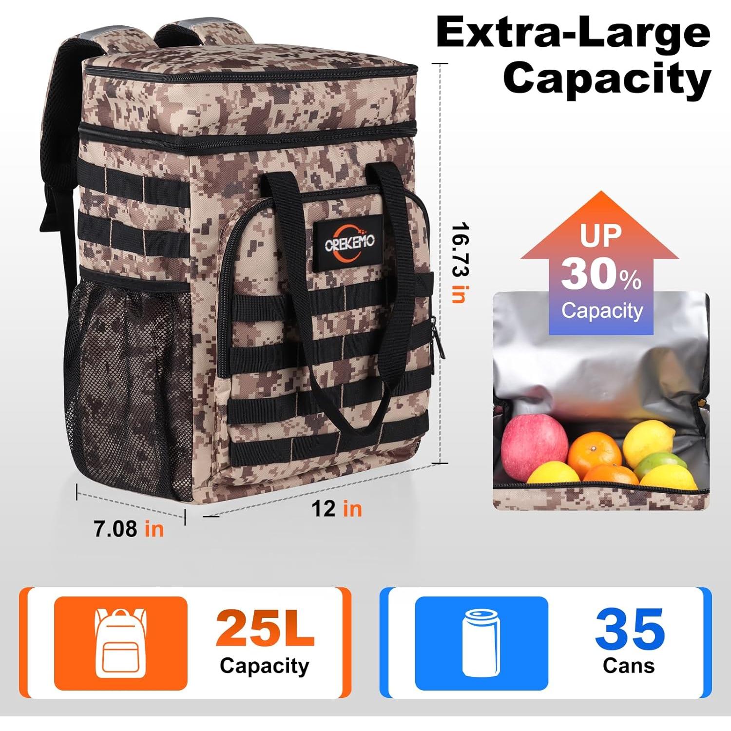 Mochila Enfriadora Orekemo 25L Impermeable Camo Marrón