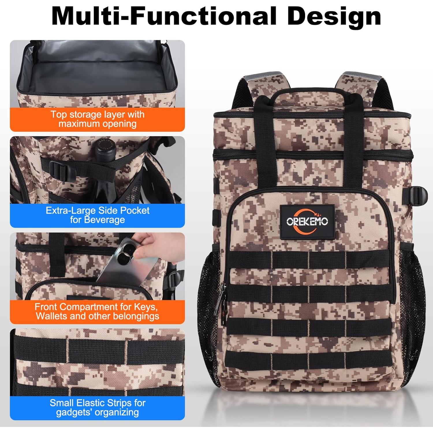Mochila Enfriadora Orekemo 25L Impermeable Camo Marrón