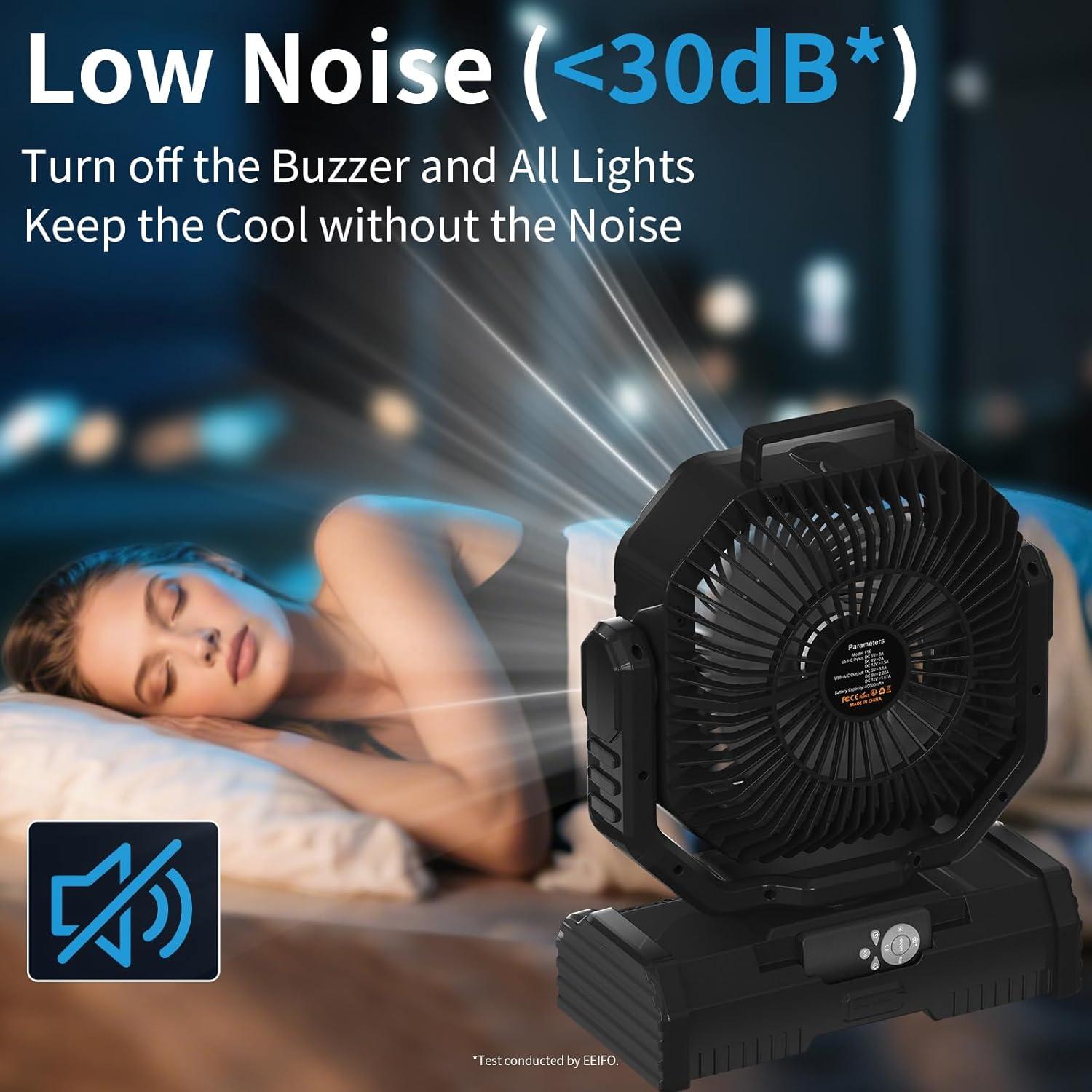 Ventilador de Camping Portátil EEIFO F16 30 cm con Luz LED