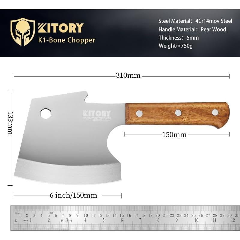 Hacha de Carne Kitory 30.48 cm Forjada Acero Inoxidable Palisandro
