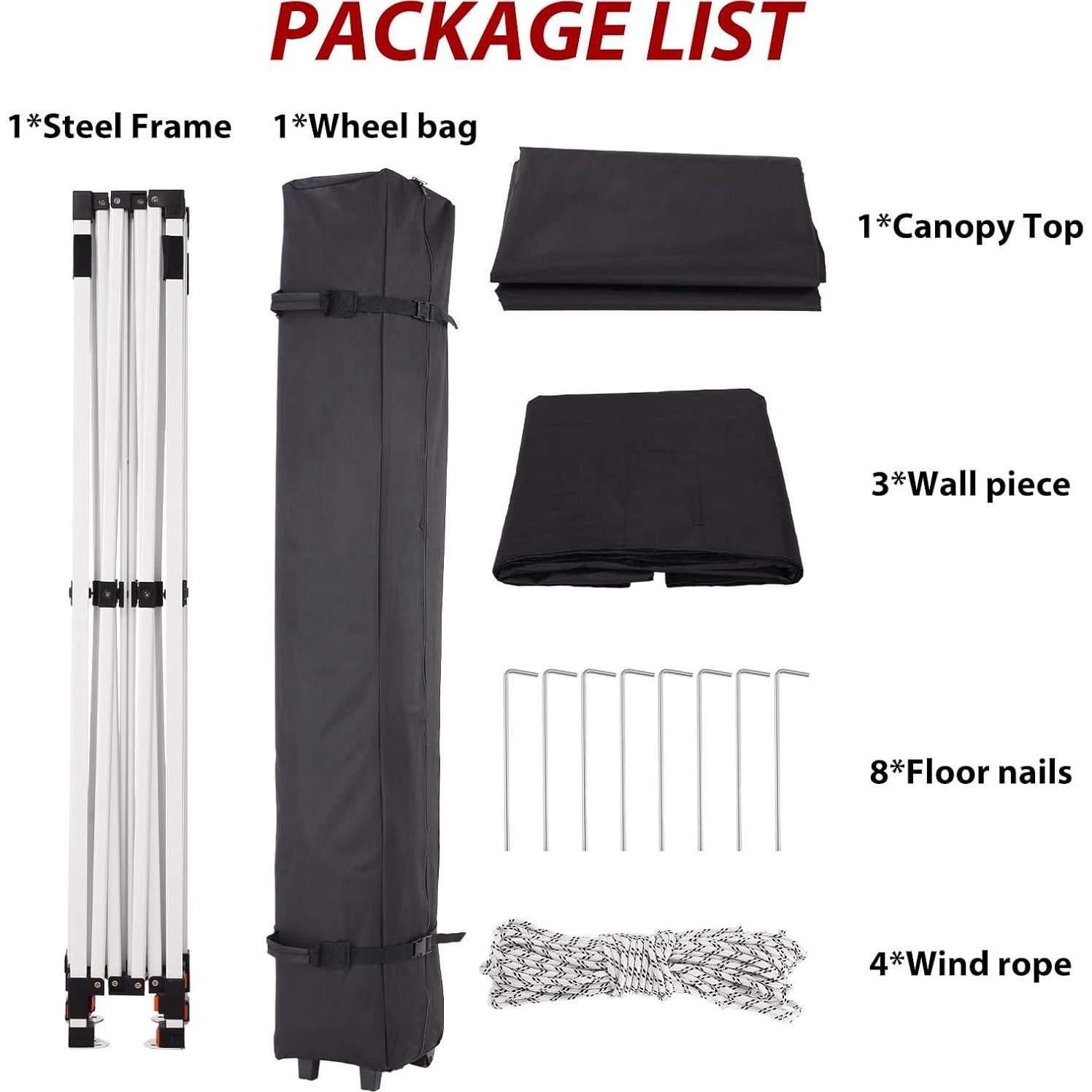 Carpa Instantánea GarveeLife 3.05x3.05m Negra con Paredes