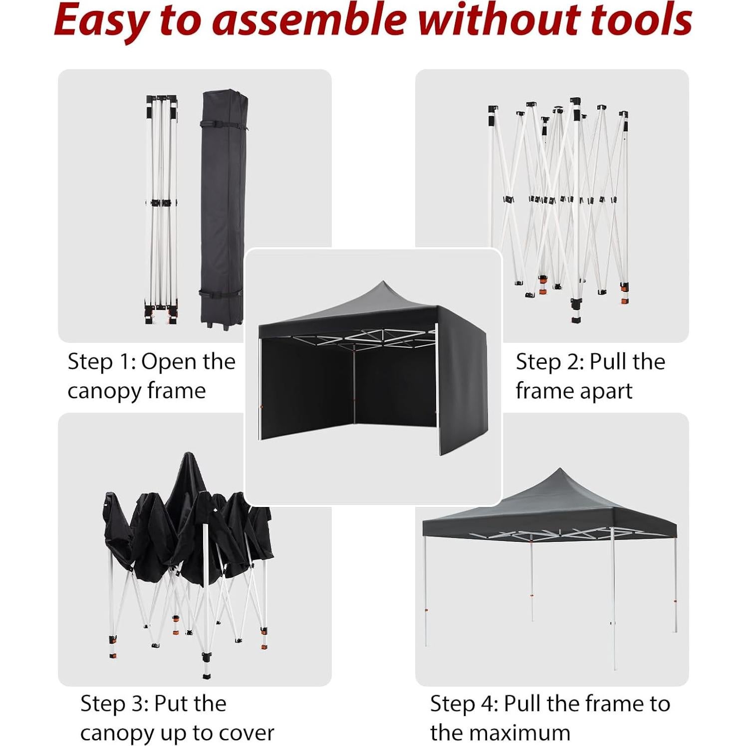 Carpa Instantánea GarveeLife 3.05x3.05m Negra con Paredes