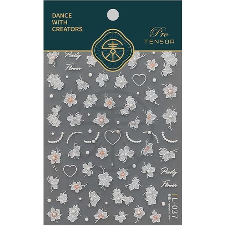 White Flower Nail Stickers Spring Nail Art Stickers with Pearl Floral Nail Decals 5D Embossed Sticker for Nails Designs Self Adhesive Nail Art Supplies & Decorations for Women Girls 1 Sheet