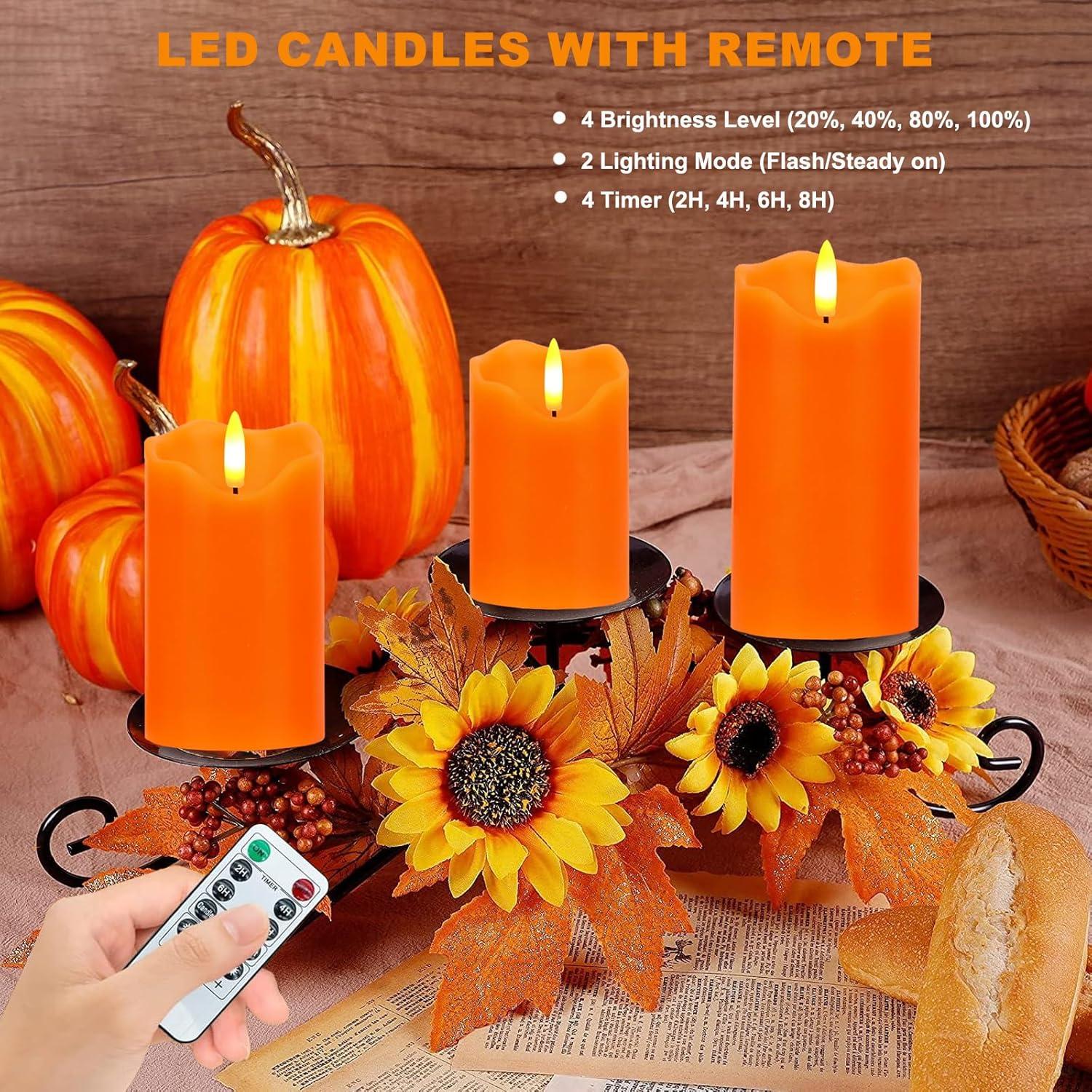 Juego de 3 Velas LED Naranjas Sin Llama con Control Remoto