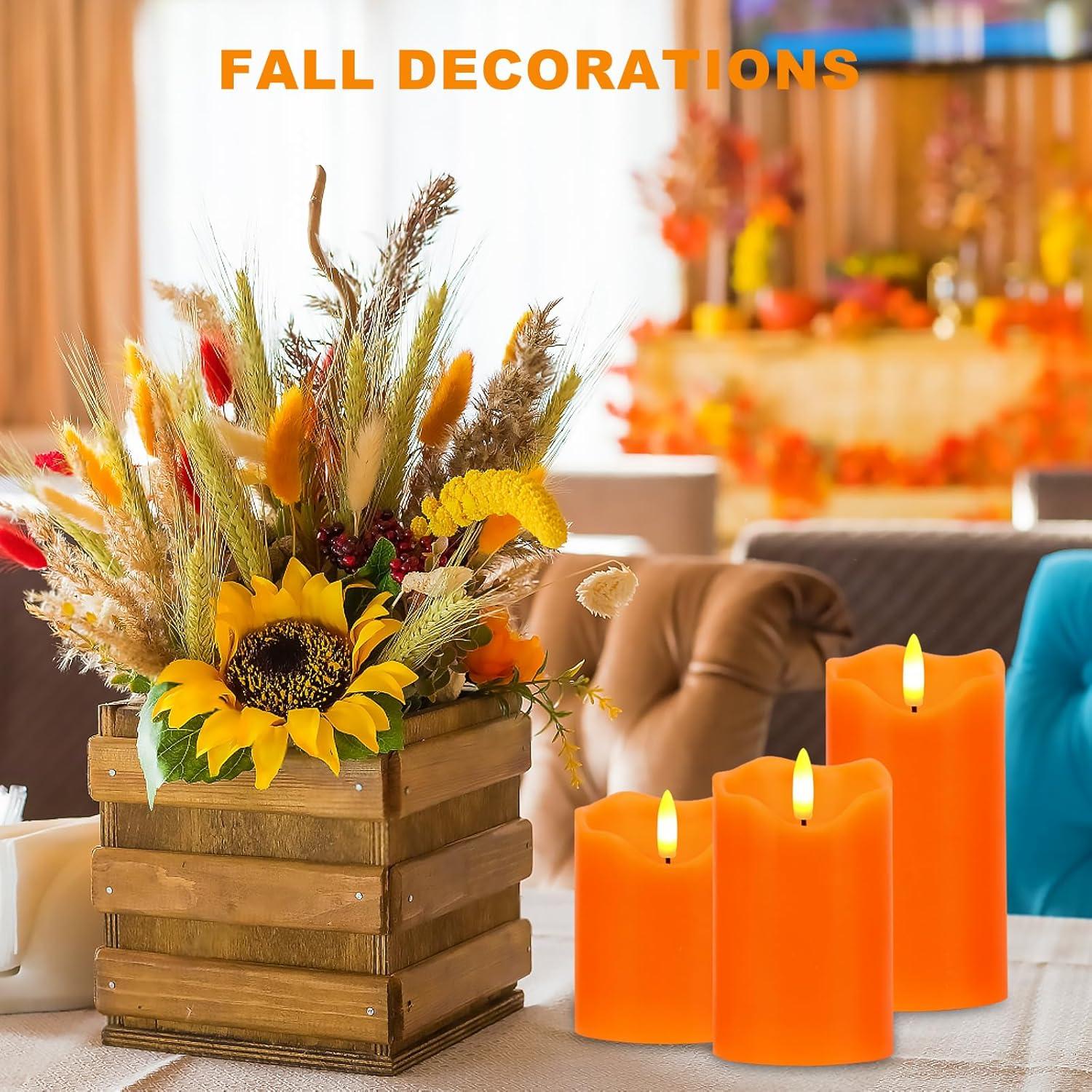 Juego de 3 Velas LED Naranjas Sin Llama con Control Remoto