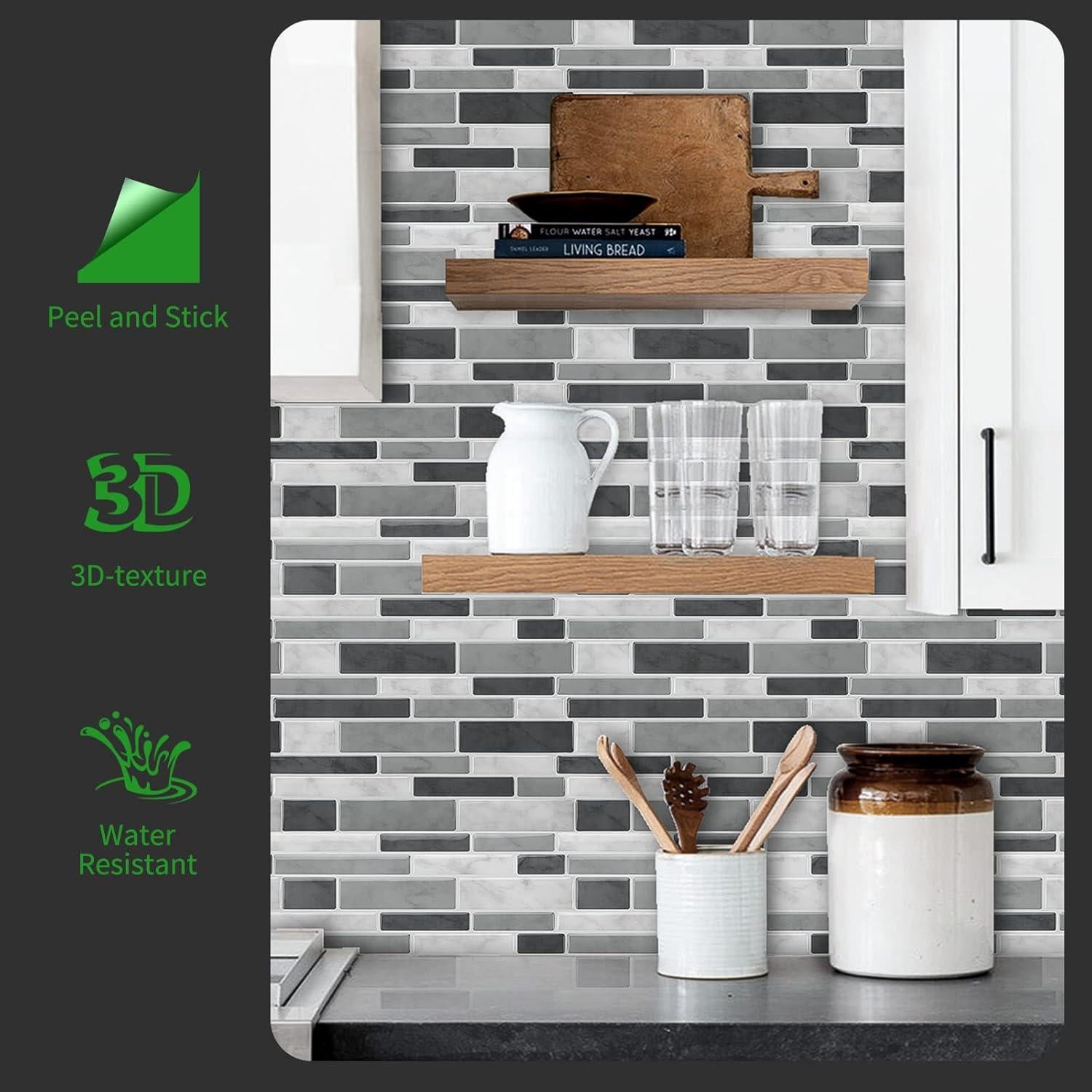 Azulejo Autoadhesivo LONGKING Gris 10 Hojas 30.48x30.48cm