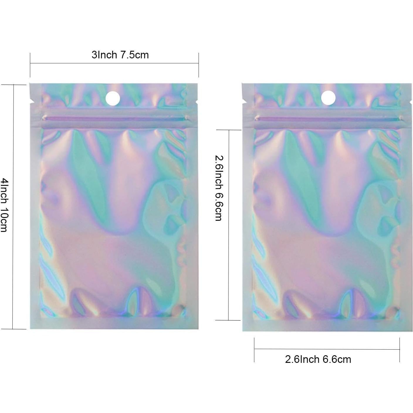 200 Bolsas Mylar Holográficas 3x4" Reutilizables con Cierre Zip
