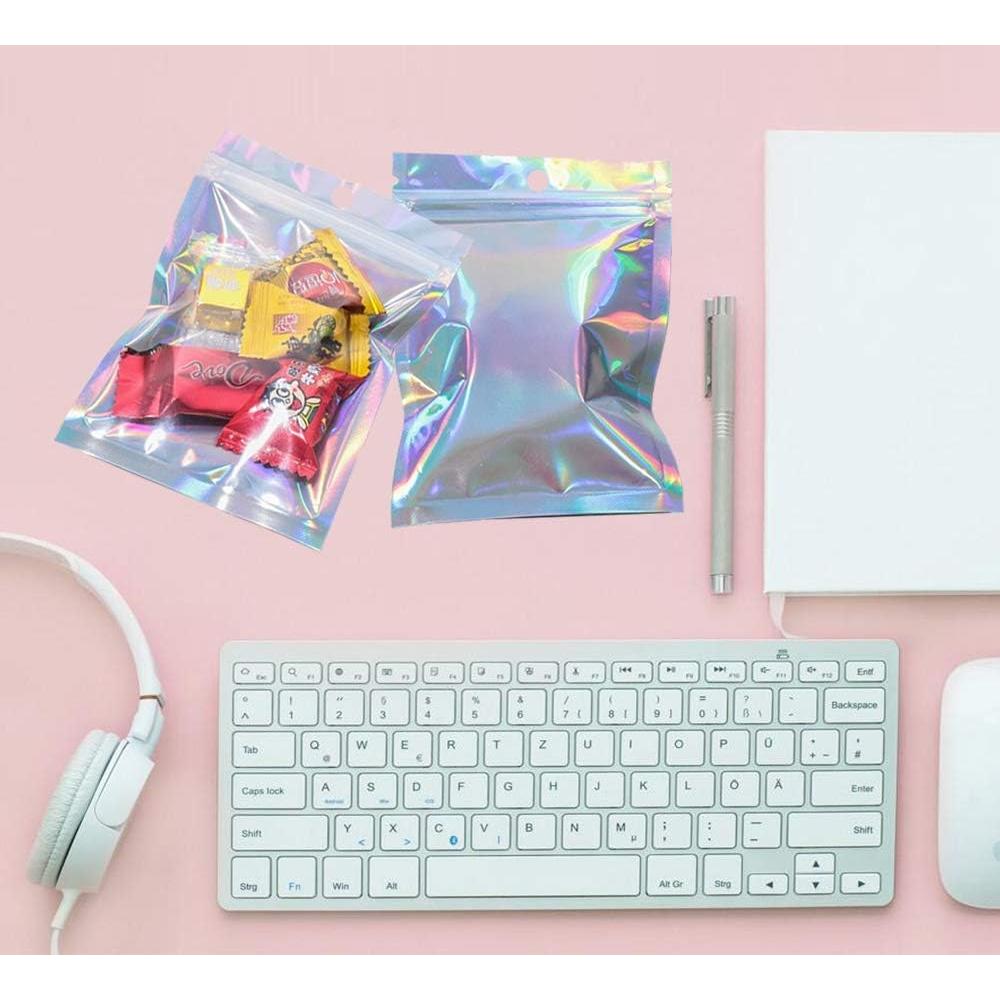 200 Bolsas Mylar Holográficas 3x4" Reutilizables con Cierre Zip