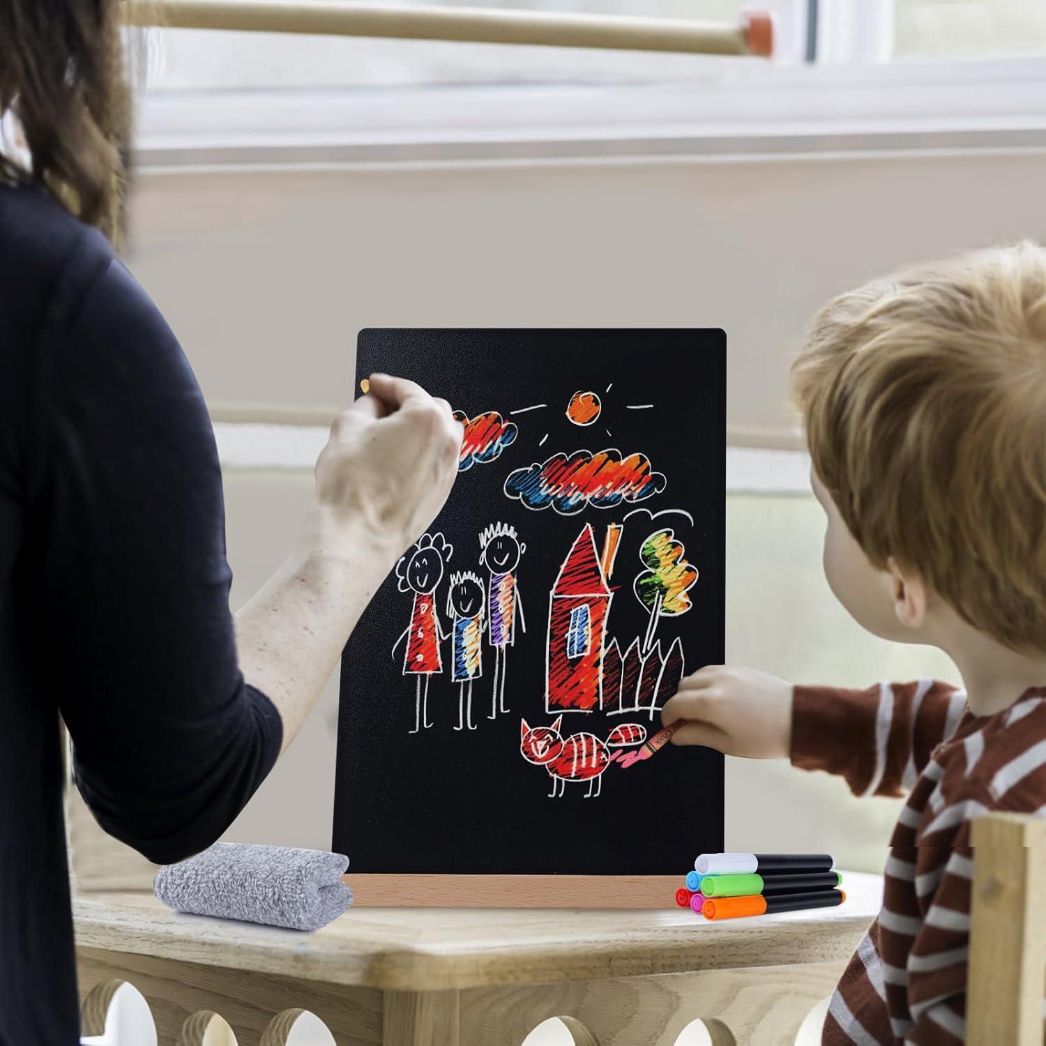 Cartel de Pizarra Doble Cara BIHAIT A4 con Soporte de Madera