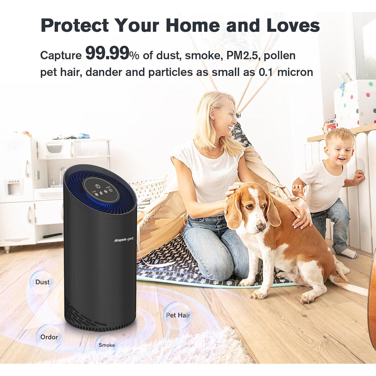 Purificador de Aire Airspark AS200 para Mascotas Negro HEPA 99.99%
