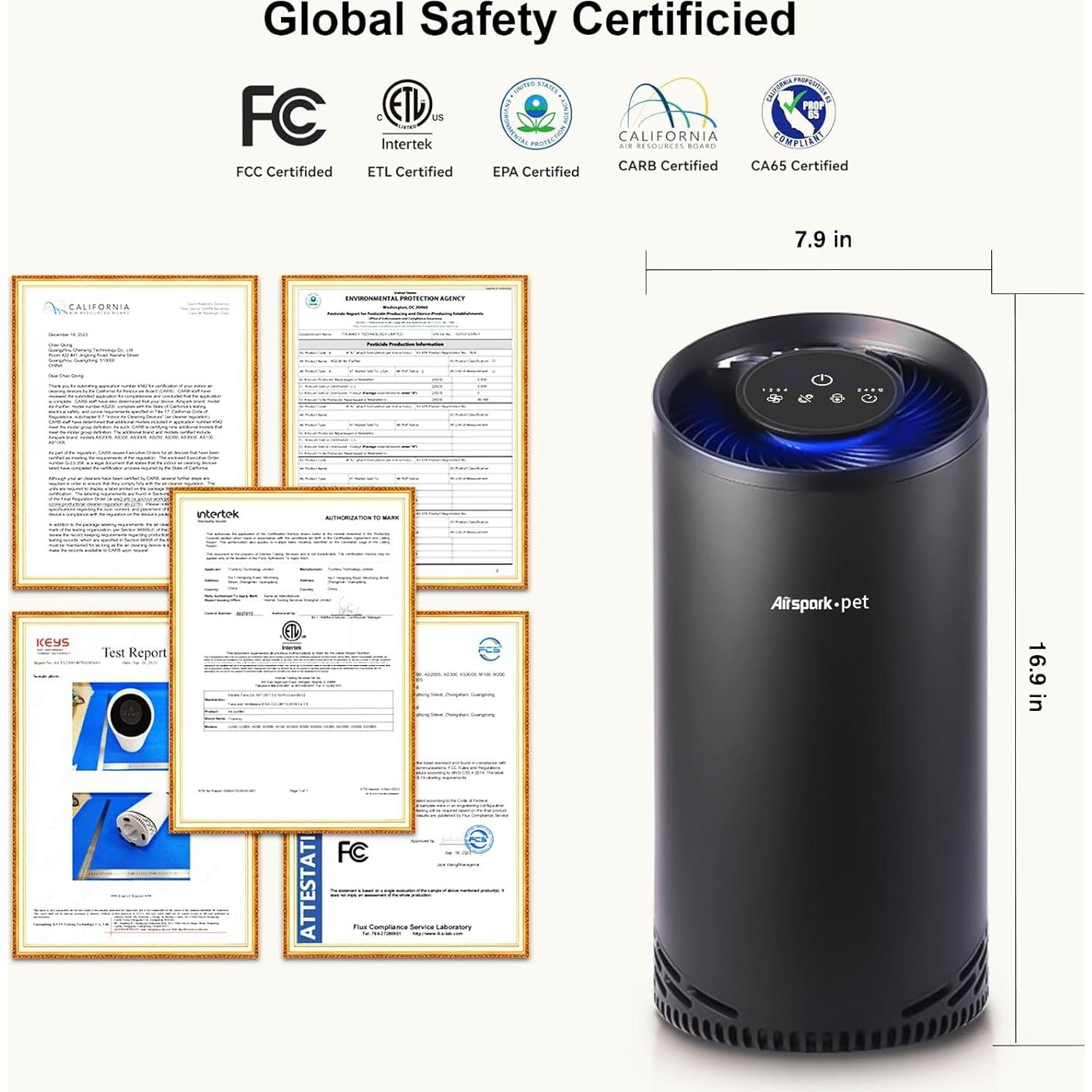 Purificador de Aire Airspark AS200 para Mascotas Negro HEPA 99.99%