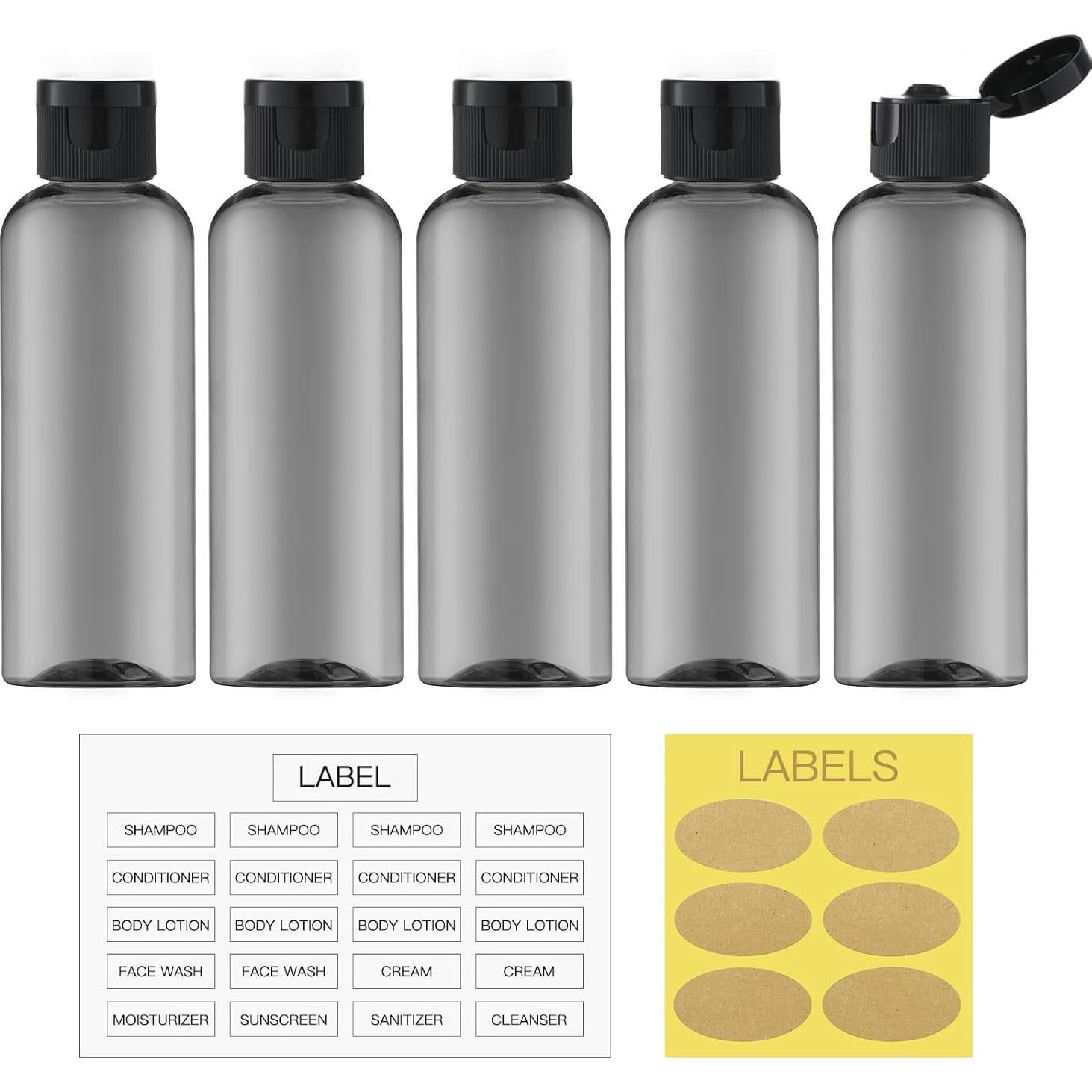 Botellas de Viaje LISAPACK 100ml Tapa Abatible 5 Pcs