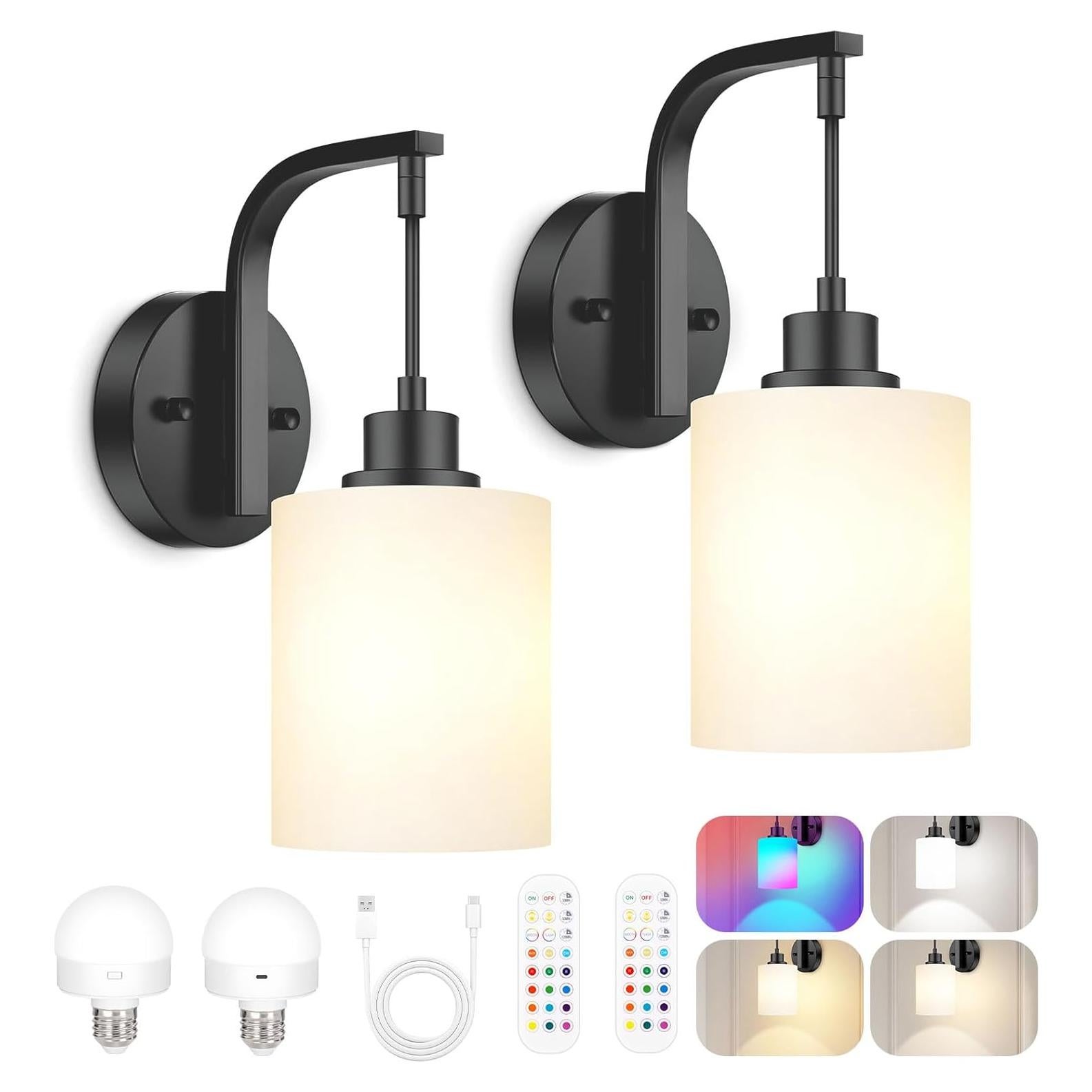 Juego de Apliques de Pared Inalámbricos Odnora 2 Luces Recargables