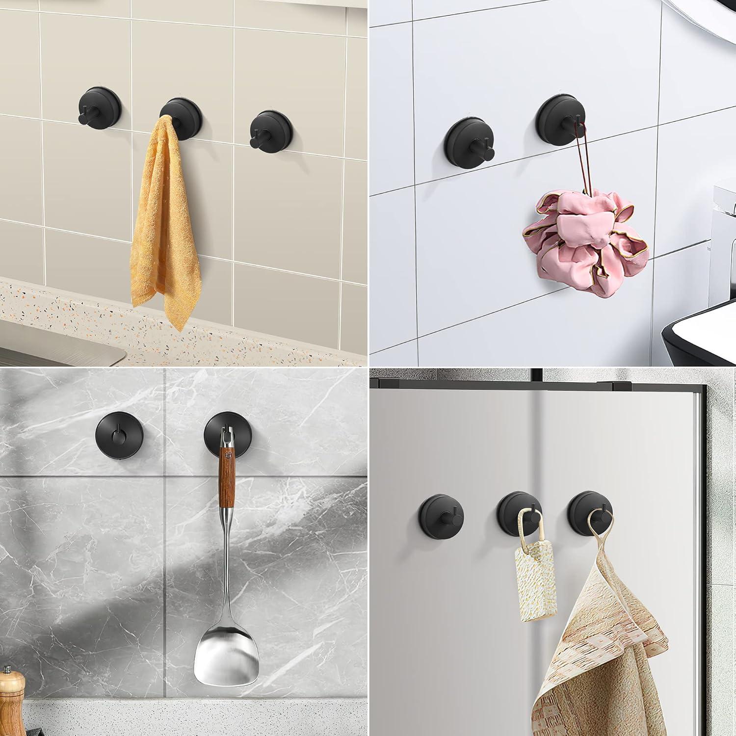 Ganchos de Ventosa SOCONT de Acero Inoxidable Negro Mate - 2 Piezas