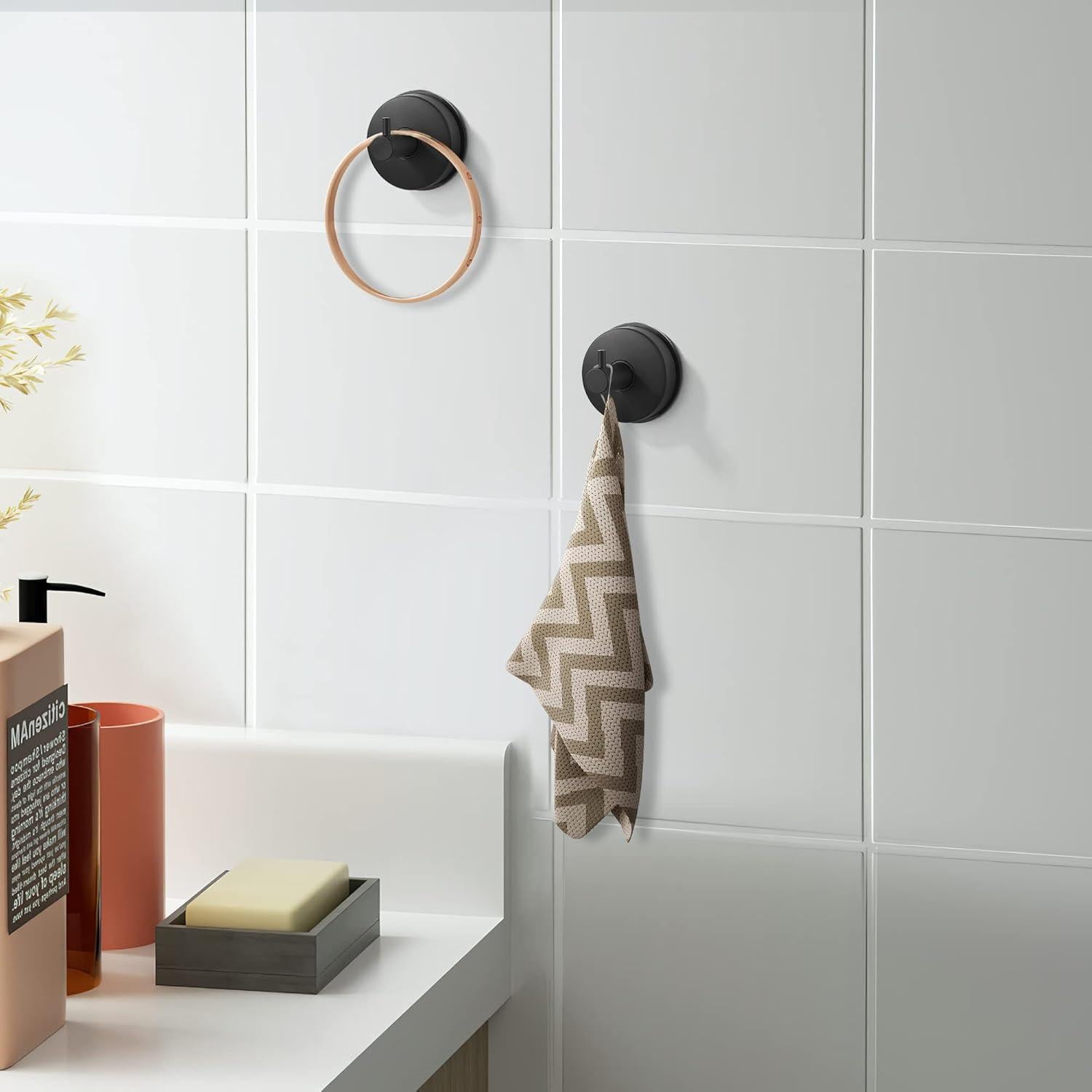 Ganchos de Ventosa SOCONT de Acero Inoxidable Negro Mate - 2 Piezas