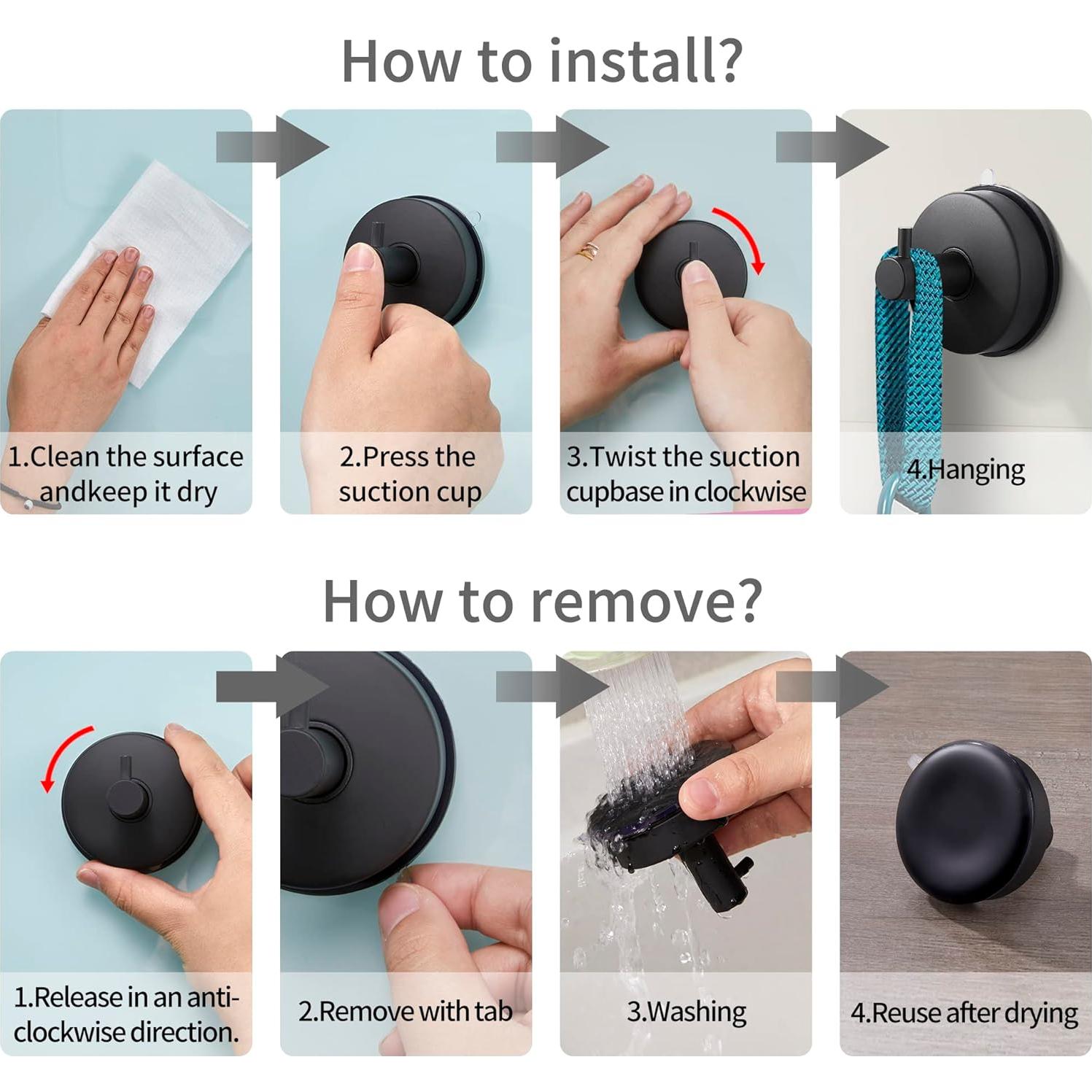 Ganchos de Ventosa SOCONT de Acero Inoxidable Negro Mate - 2 Piezas