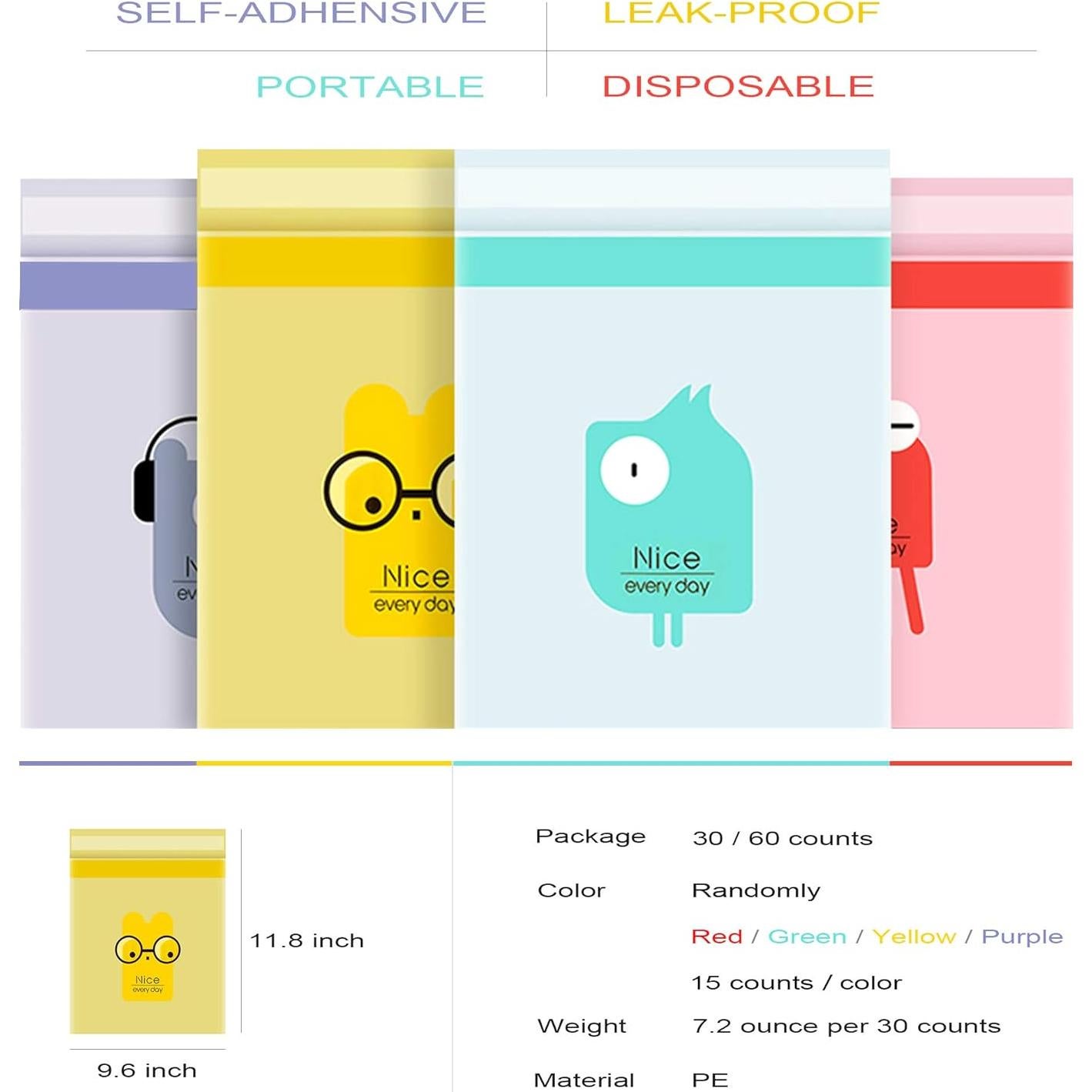 45 Bolsas de Basura Portátiles Starryland Impermeables 30x24.9cm