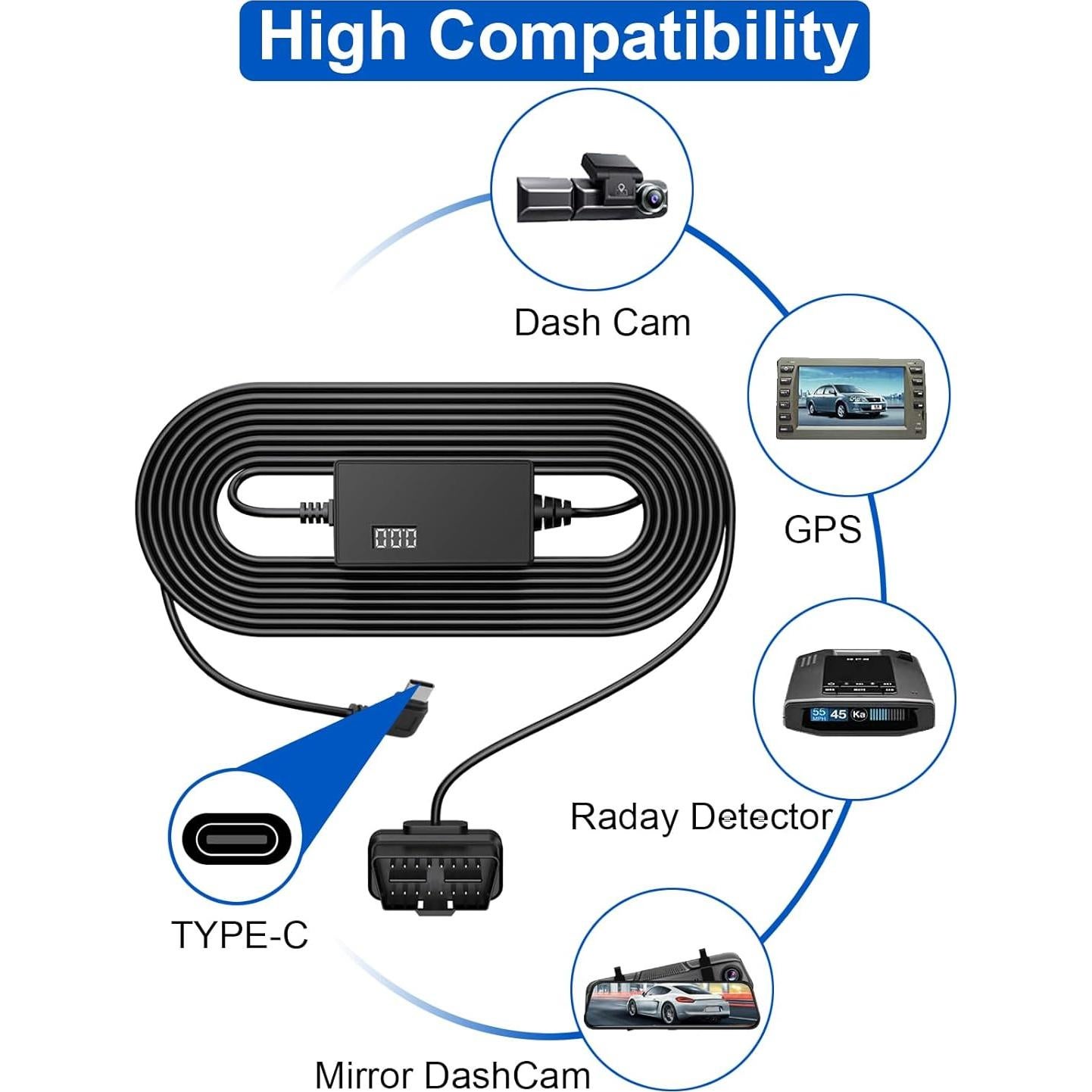 Kit de cable OBD para cámara de salpicadero YKT H39-SX, 12-30V a 5V/3A