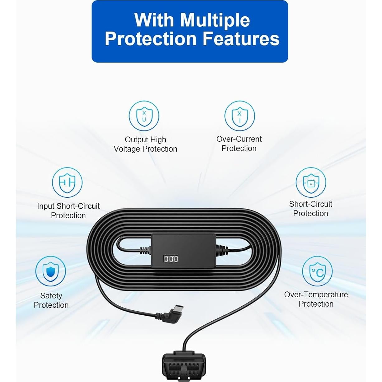 Kit de cable OBD para cámara de salpicadero YKT H39-SX, 12-30V a 5V/3A