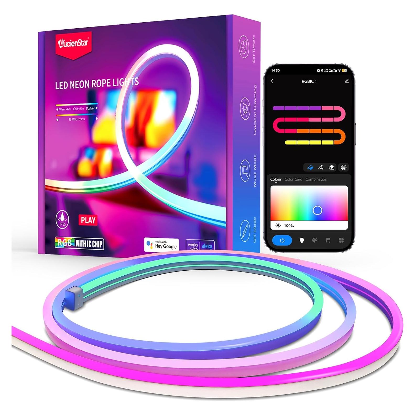 Tira de Luz LED Neón RGB+IC Lucienstar 5m Control por Voz