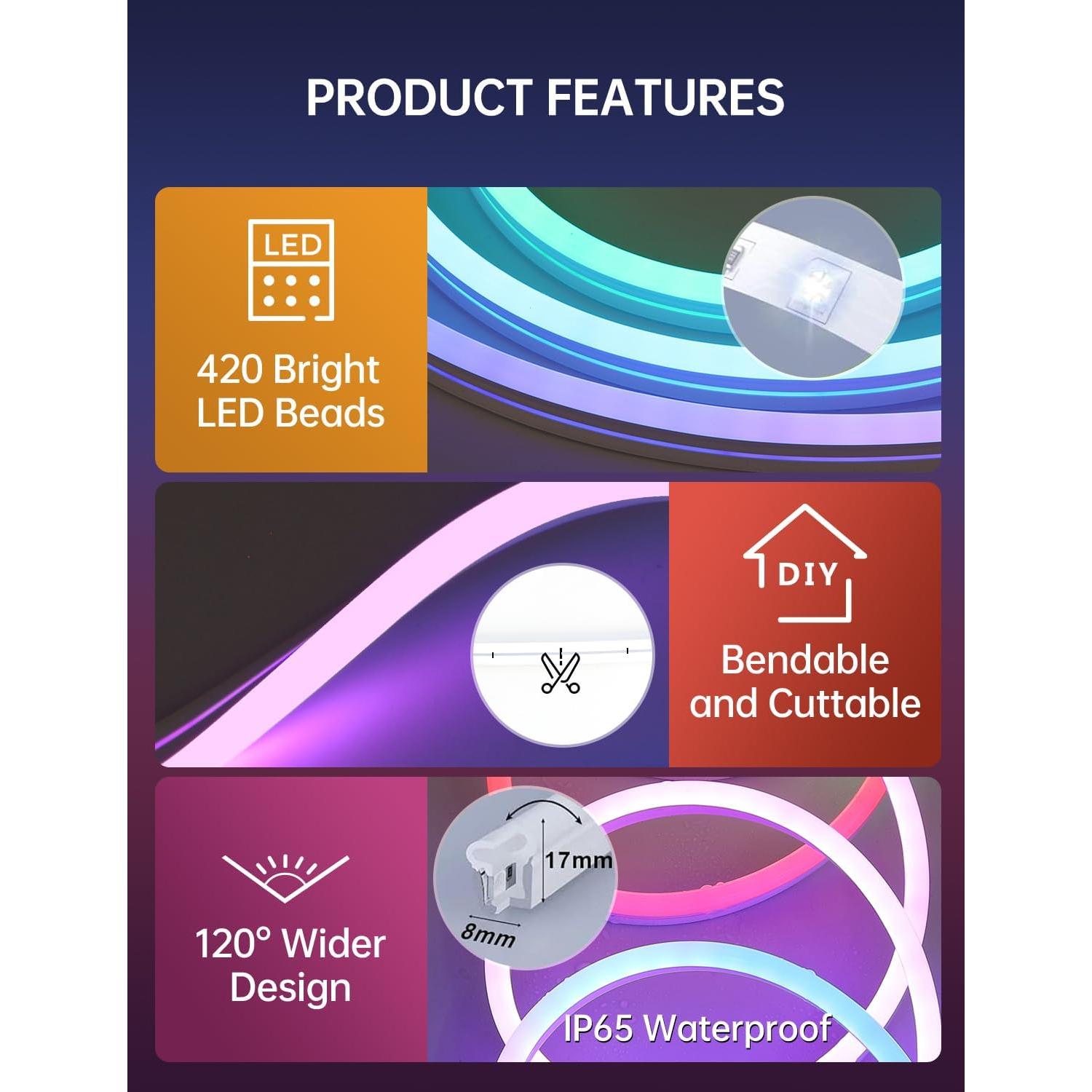 Tira de Luz LED Neón RGB+IC Lucienstar 5m Control por Voz