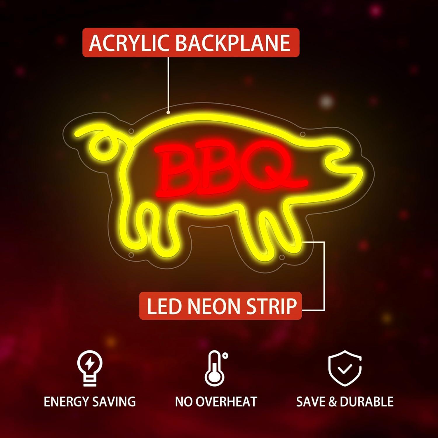 Cartel de Neón BBQ LED Moneter 42.5x26.4cm Decoración