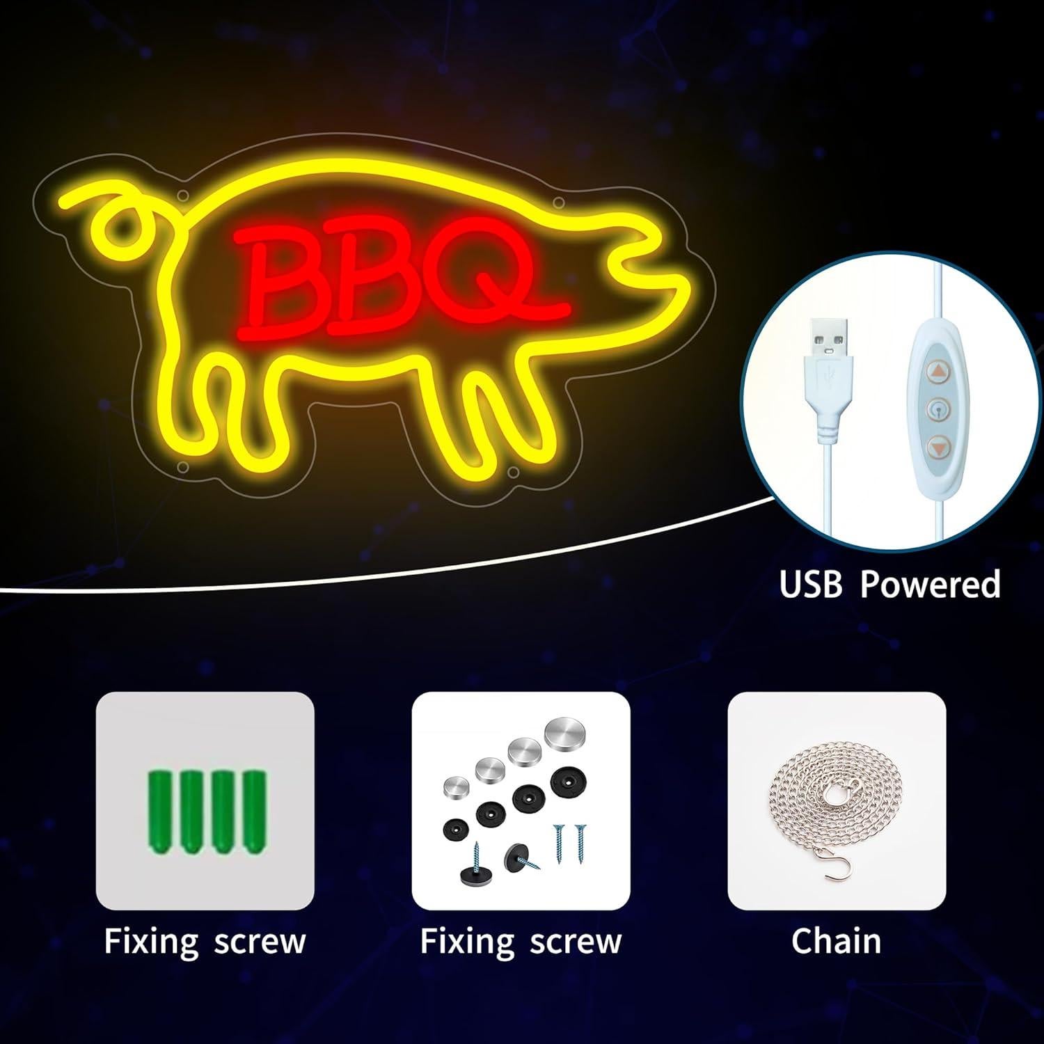 Cartel de Neón BBQ LED Moneter 42.5x26.4cm Decoración