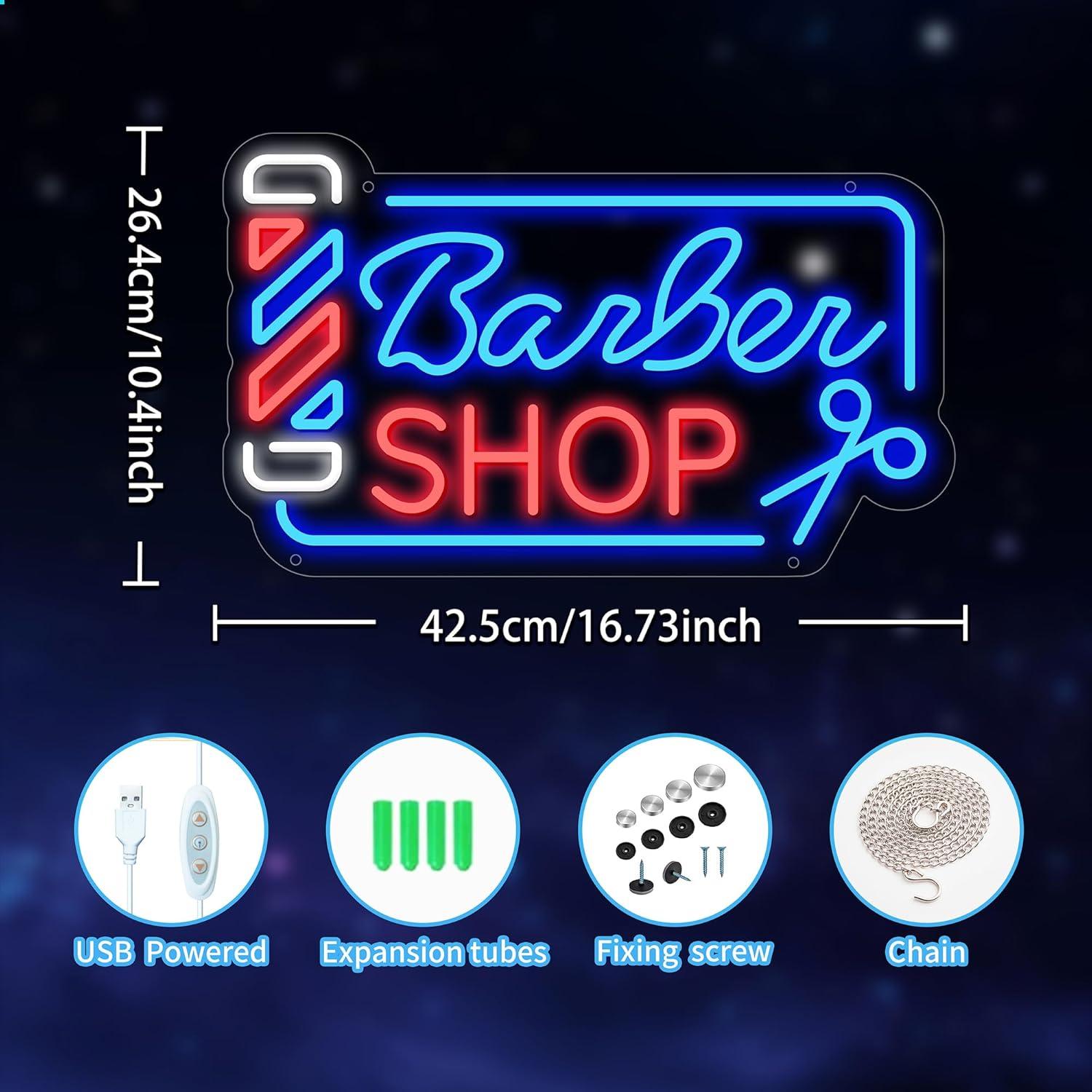 Cartel de Neón LED Barber Shop Moneter 42.2 x 24.9 cm