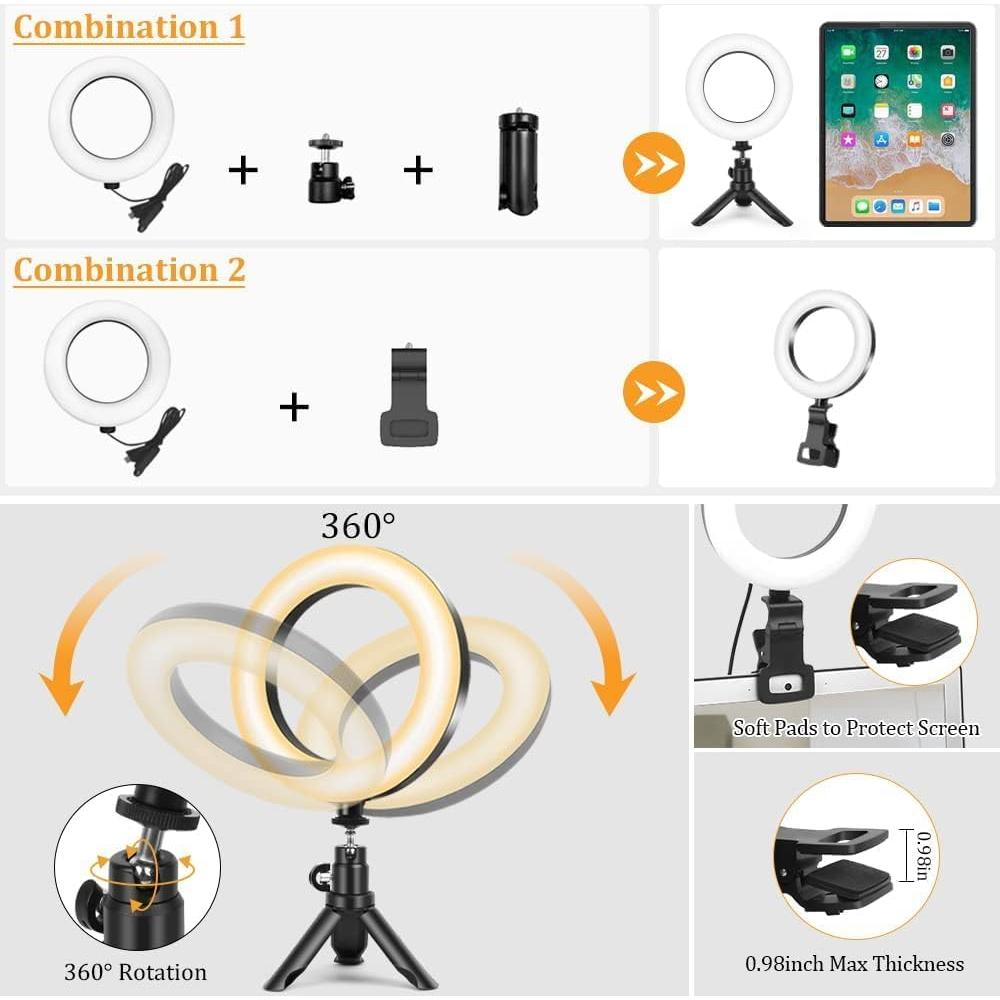 Luz de Anillo Evershop 2 Paquetes con Soporte y Clip USB