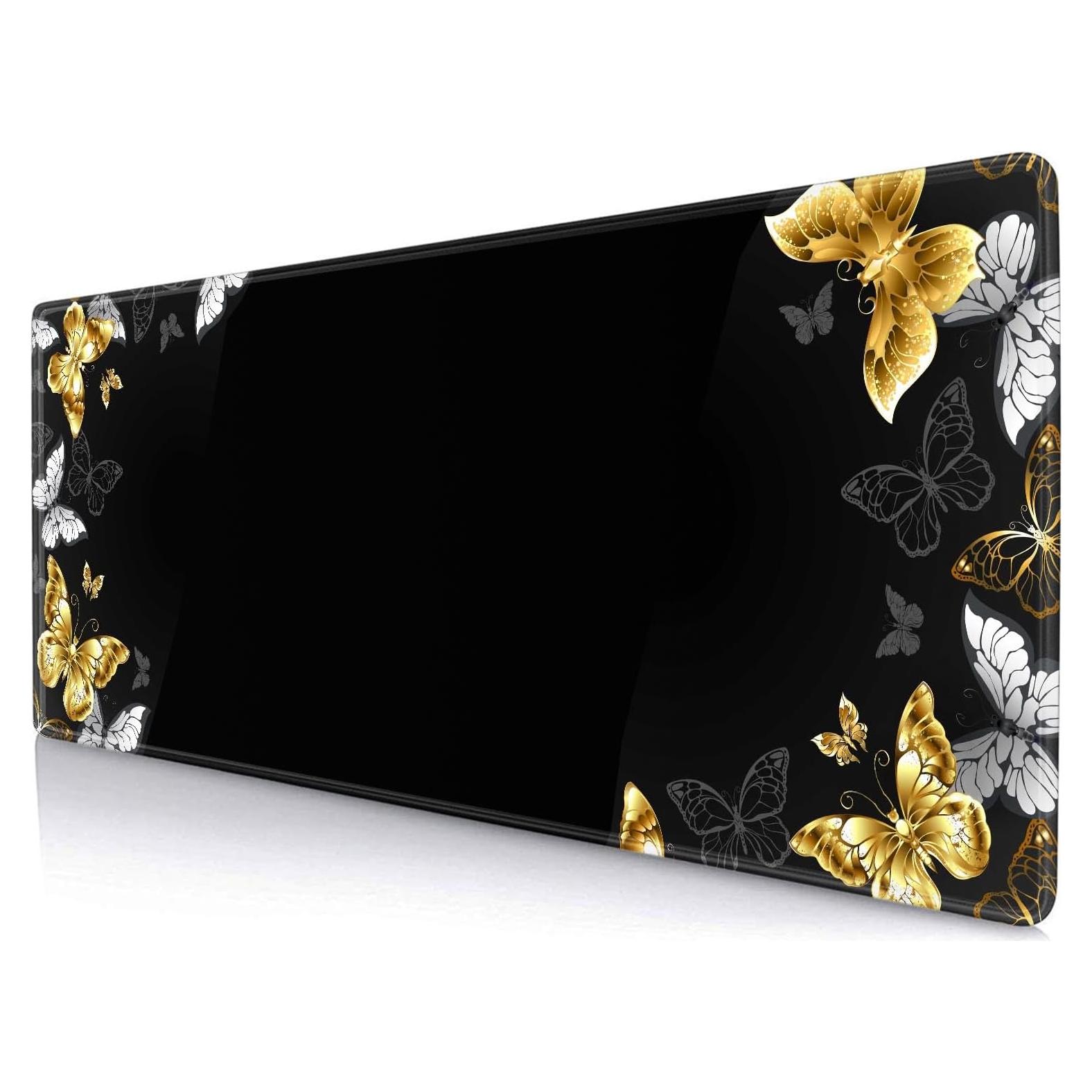 Alfombrilla de Ratón Grande LTHAOGUO Mariposas Negras y Doradas 800x300mm