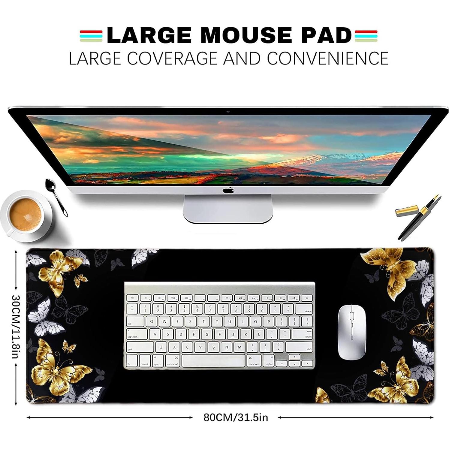 Alfombrilla de Ratón Grande LTHAOGUO Mariposas Negras y Doradas 800x300mm