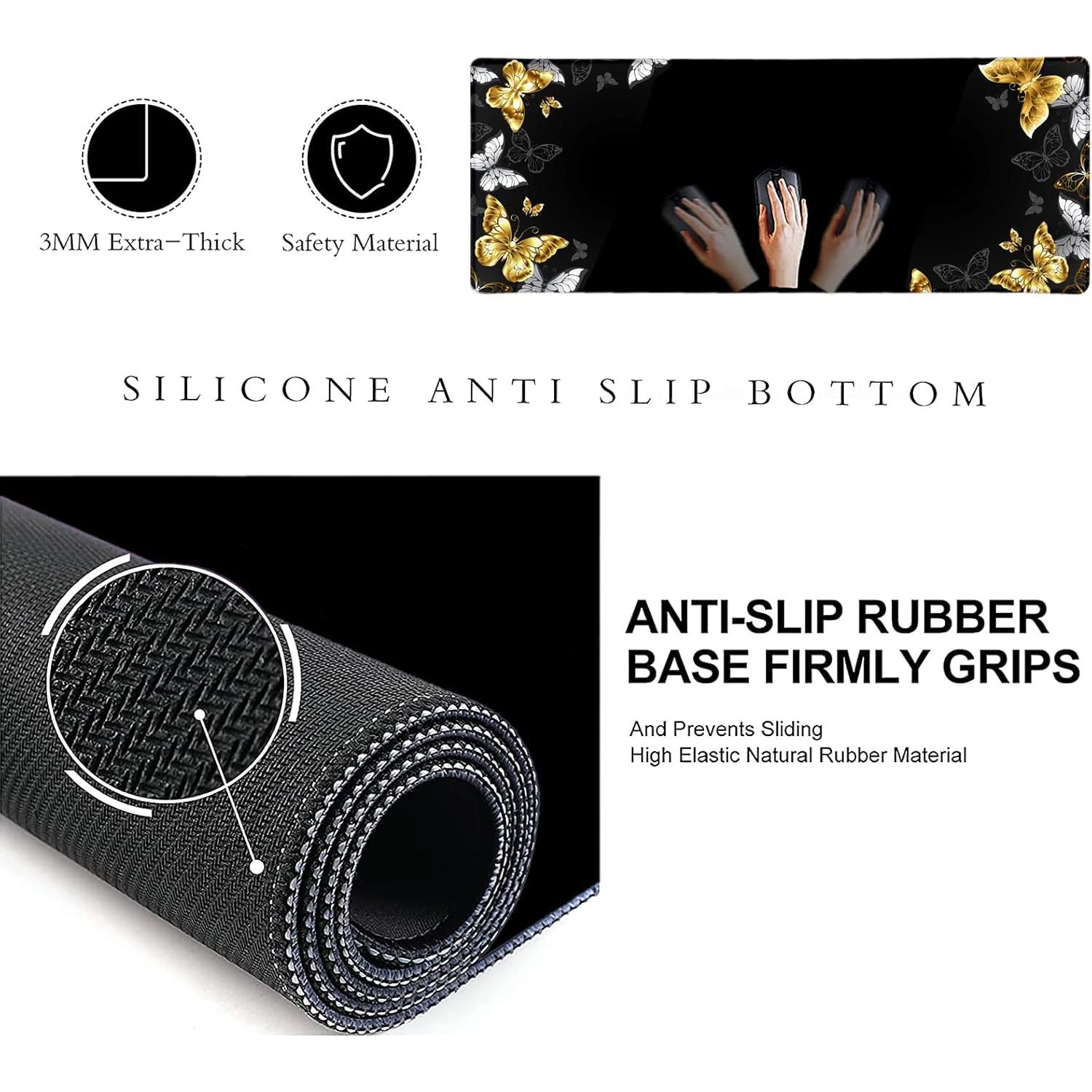 Alfombrilla de Ratón Grande LTHAOGUO Mariposas Negras y Doradas 800x300mm