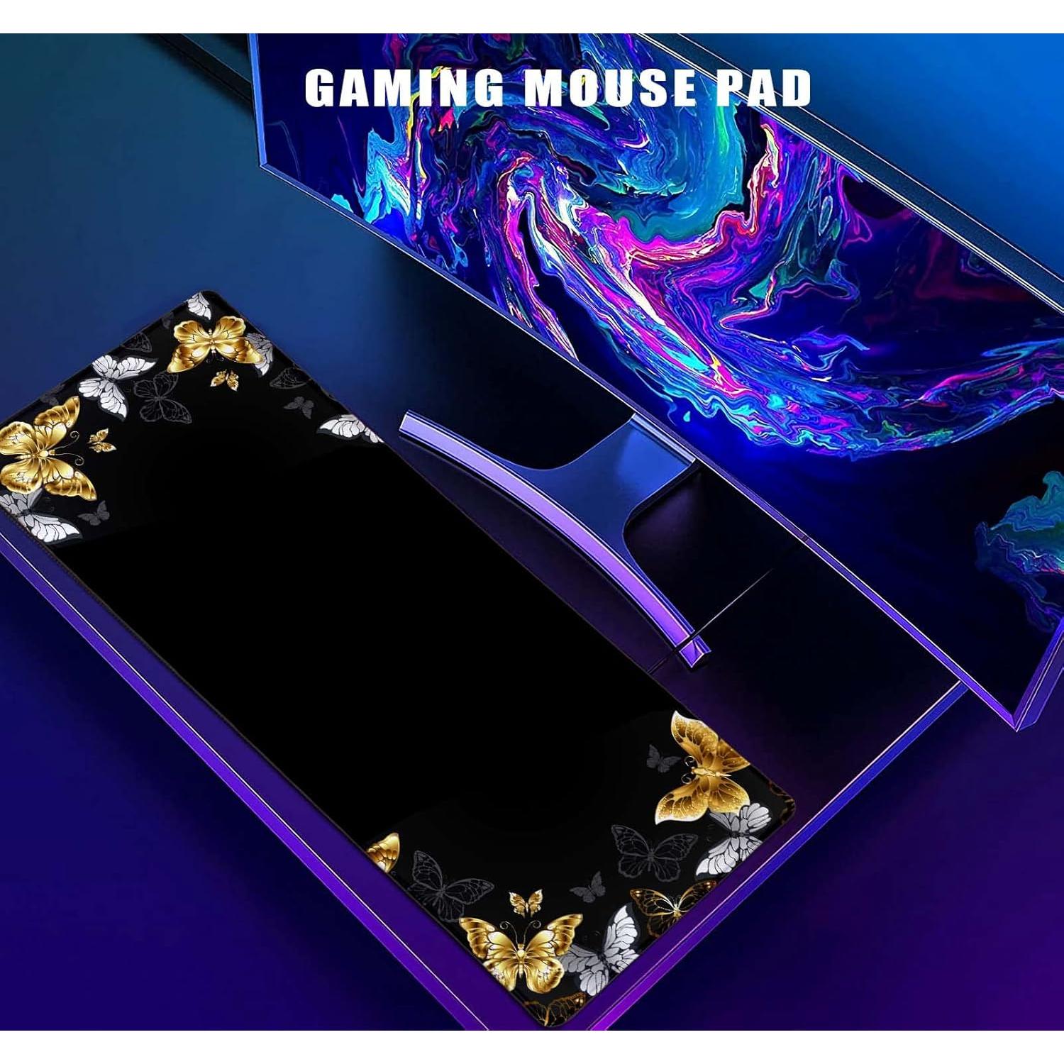 Alfombrilla de Ratón Grande LTHAOGUO Mariposas Negras y Doradas 800x300mm